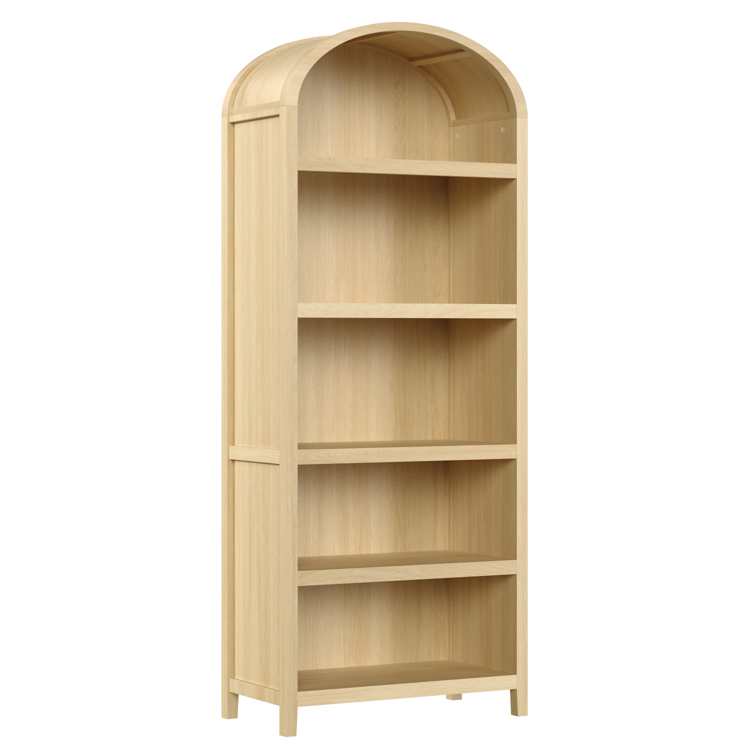 Bestier 76inH Tall 5-Shelf Arched Bookcase, Coastal Oak - Image 3