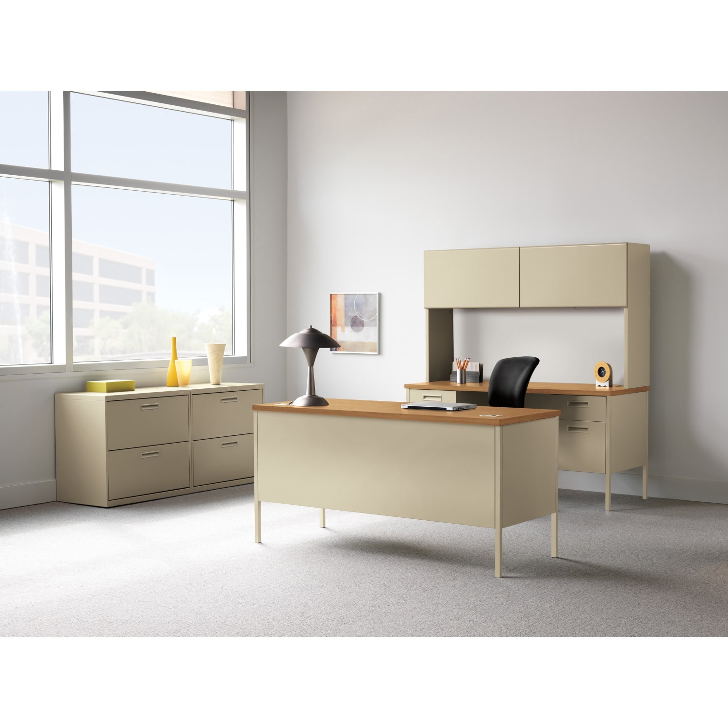HON Metro 60inW Classic Double-Pedestal Computer Desk, Harvest/Putty - Image 5