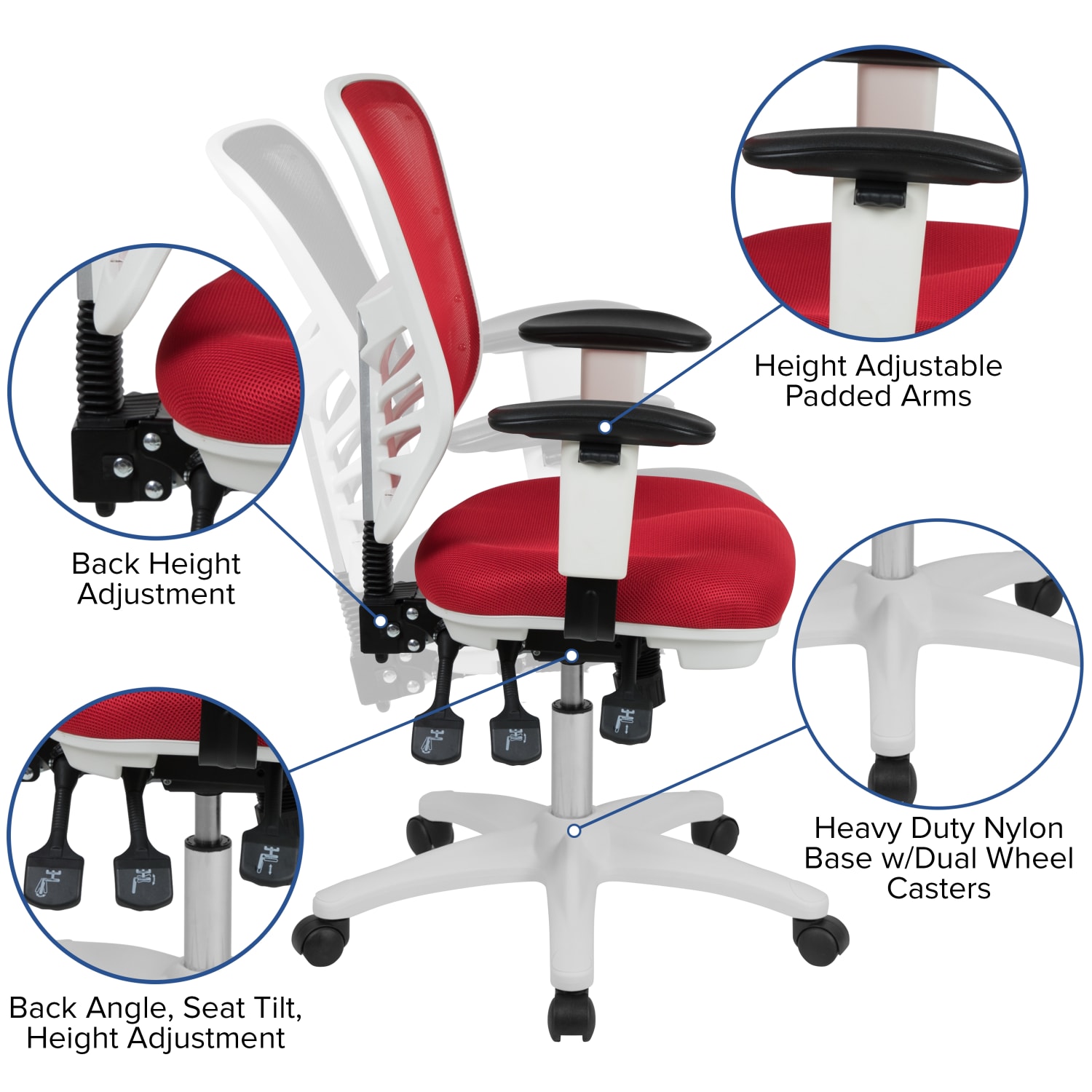 Flash Furniture Ergonomic Mesh Mid Back Executive Office Chair RedWhite PopularChairscom
