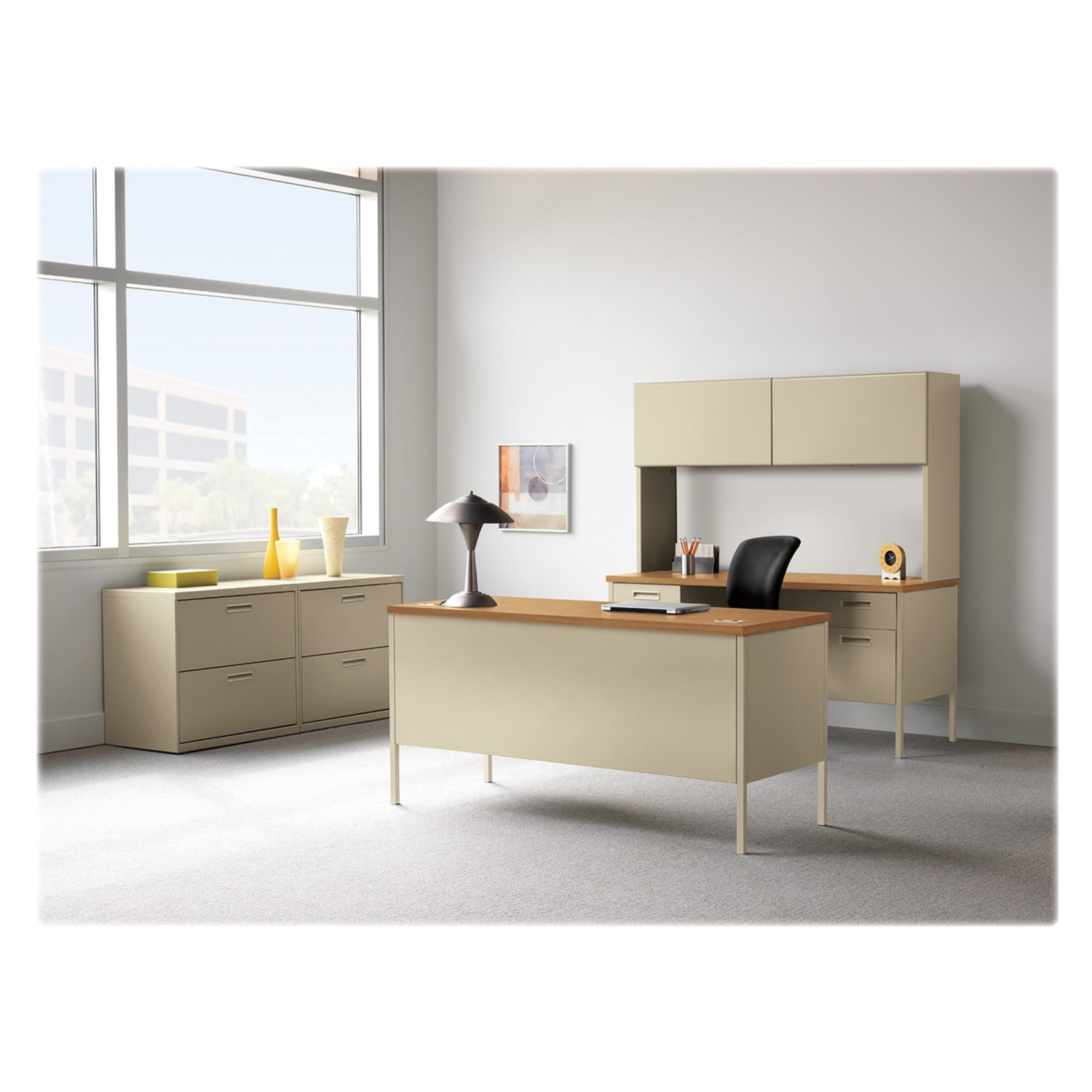 HON Metro Classic 66inW Left-Pedestal Computer Desk, Harvest/Putty - Image 5