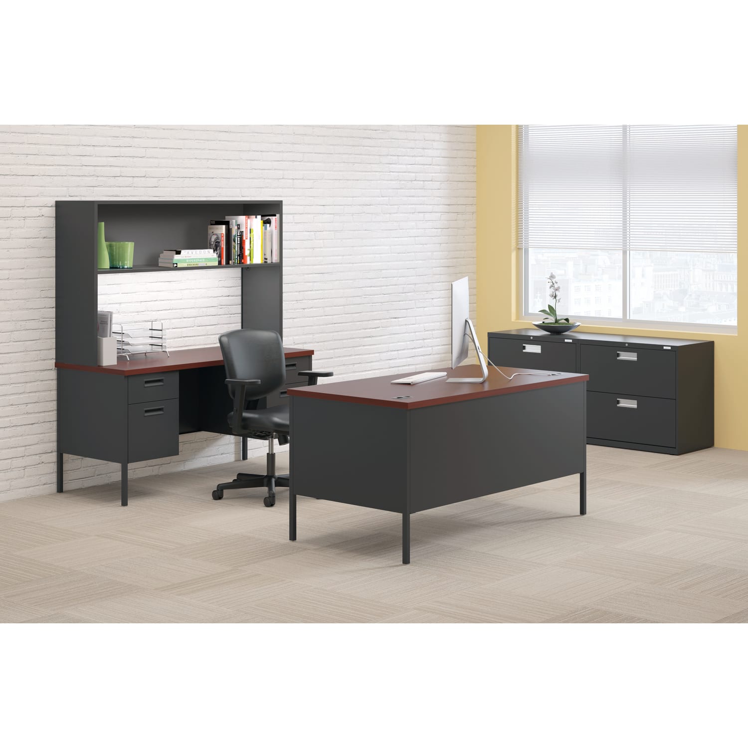 HON Metro Classic 72inW Double-Pedestal Computer Desk, Harvest/Putty - Image 4