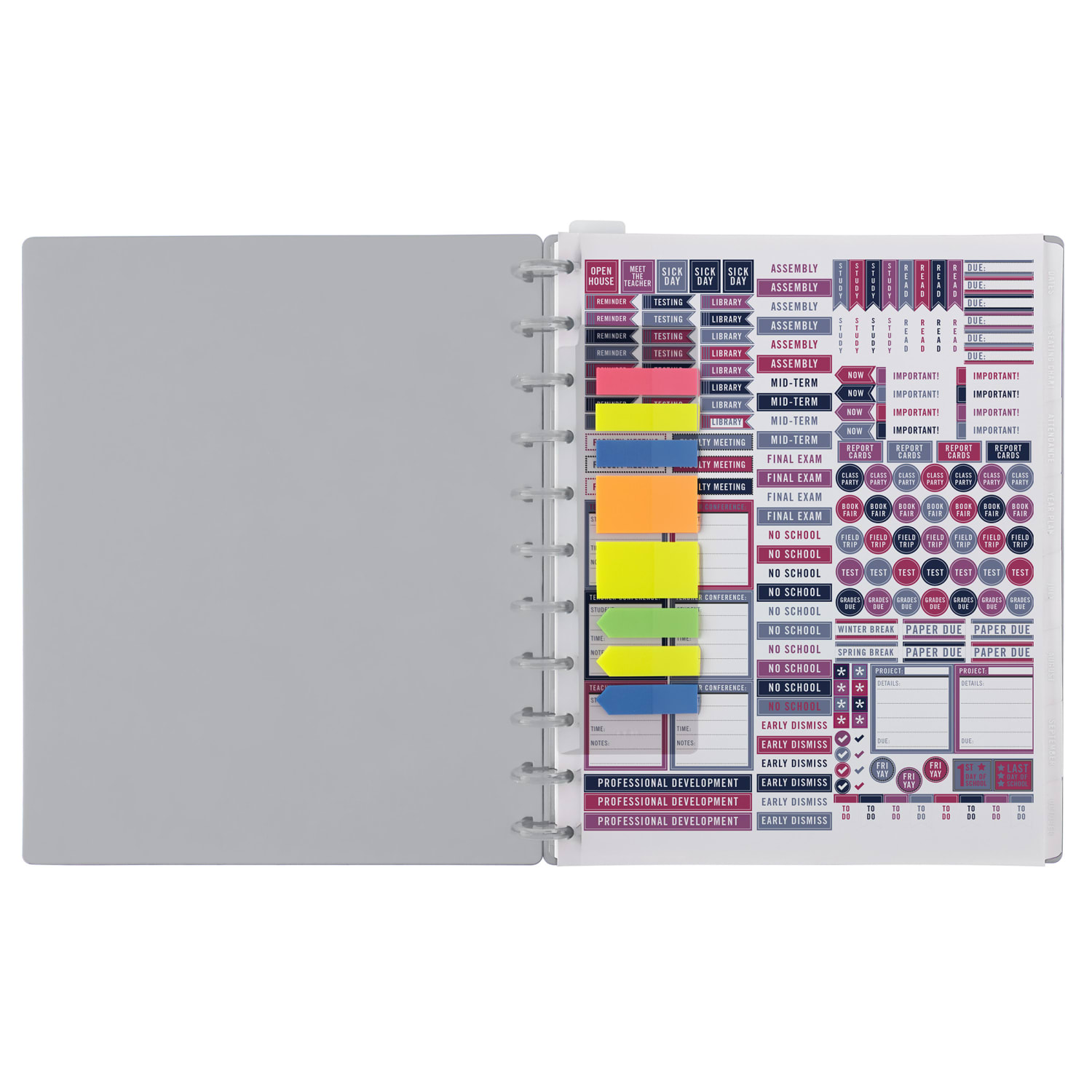 2025-2026 TUL Discbound Monthly Teacher Planner, Letter Size, Gray, July To June - Image 3