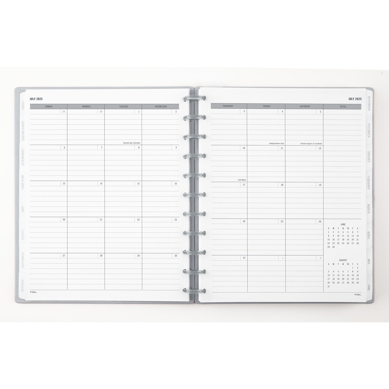 2025-2026 TUL Discbound Monthly Teacher Planner, Letter Size, Gray, July To June - Image 4