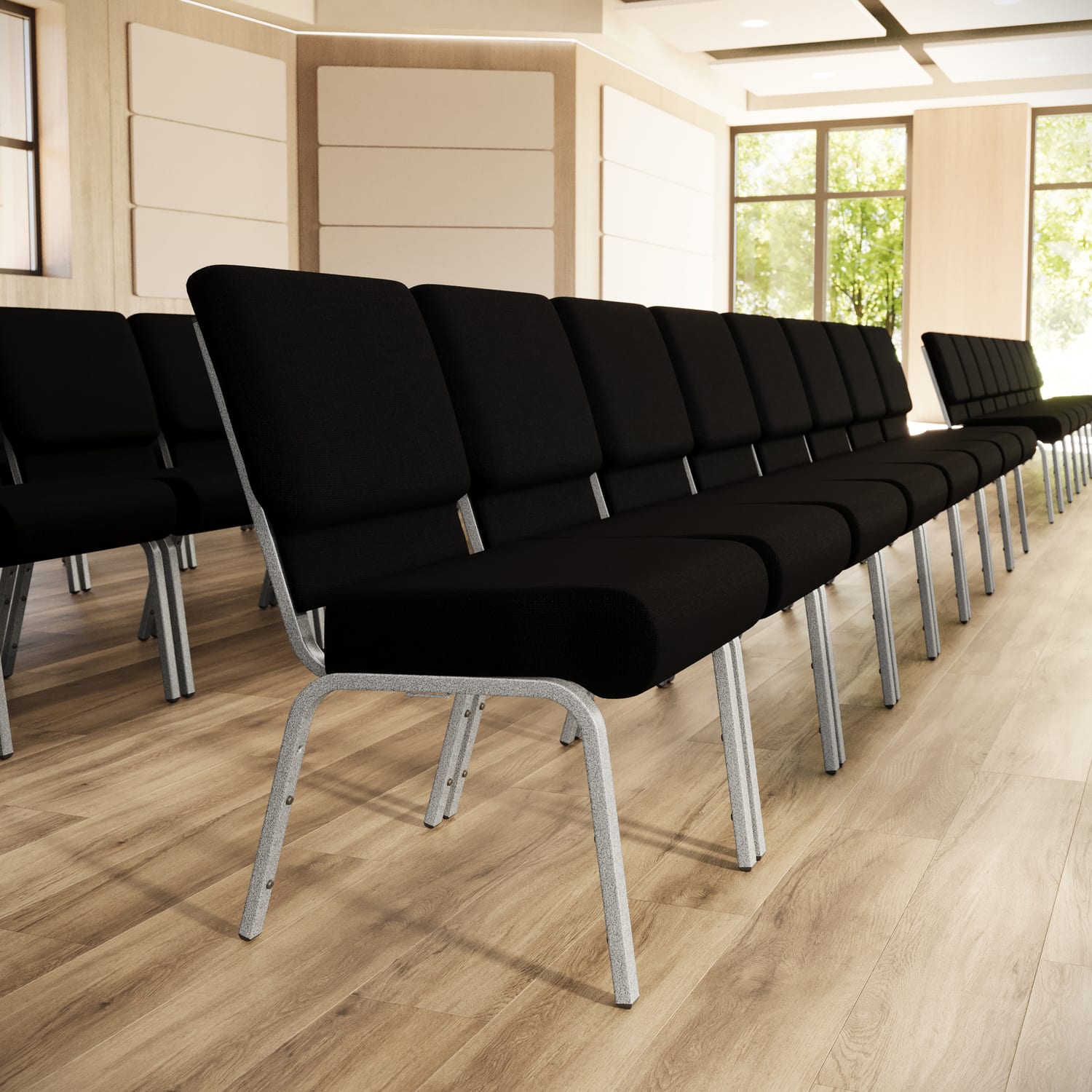 Flash Furniture HERCULES 21inW Stacking Church Chair BlackSilvervein PopularChairscom