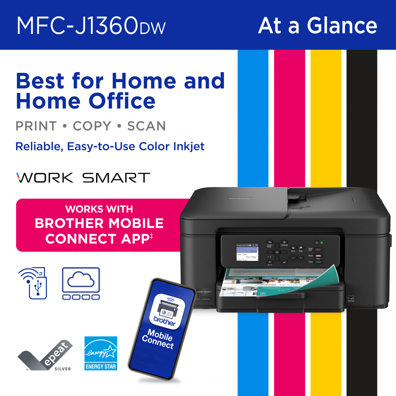 Brother Work Smart MFC-J1360DW Wireless Color Inkjet Printer, All-In-One Print/Scan/Copy, Best for home and home office - Image 3