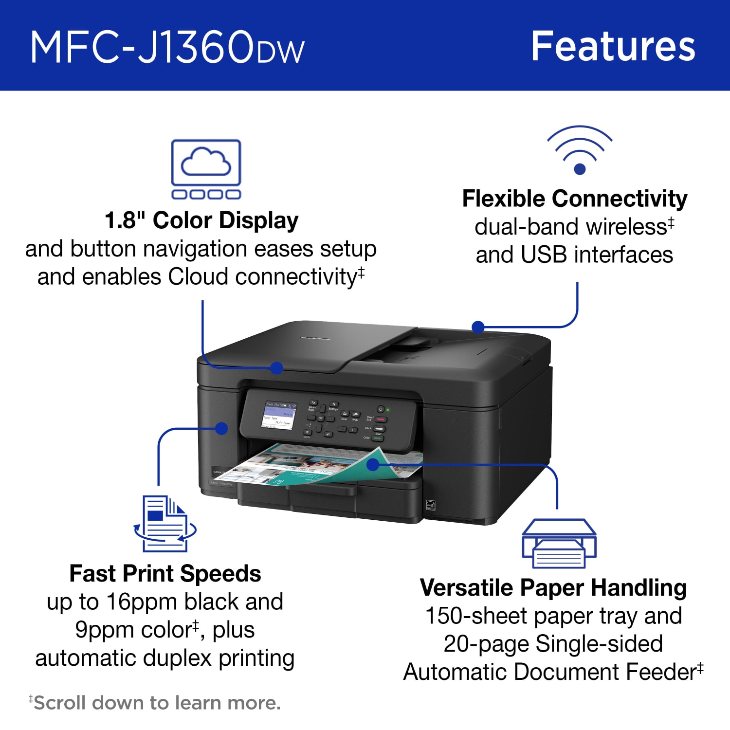 Brother Work Smart MFC-J1360DW Wireless Color Inkjet Printer, All-In-One Print/Scan/Copy, Best for home and home office - Image 4