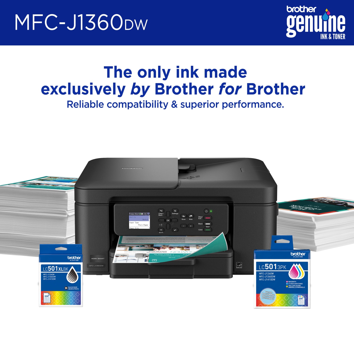 Brother Work Smart MFC-J1360DW Wireless Color Inkjet Printer, All-In-One Print/Scan/Copy, Best for home and home office - Image 5
