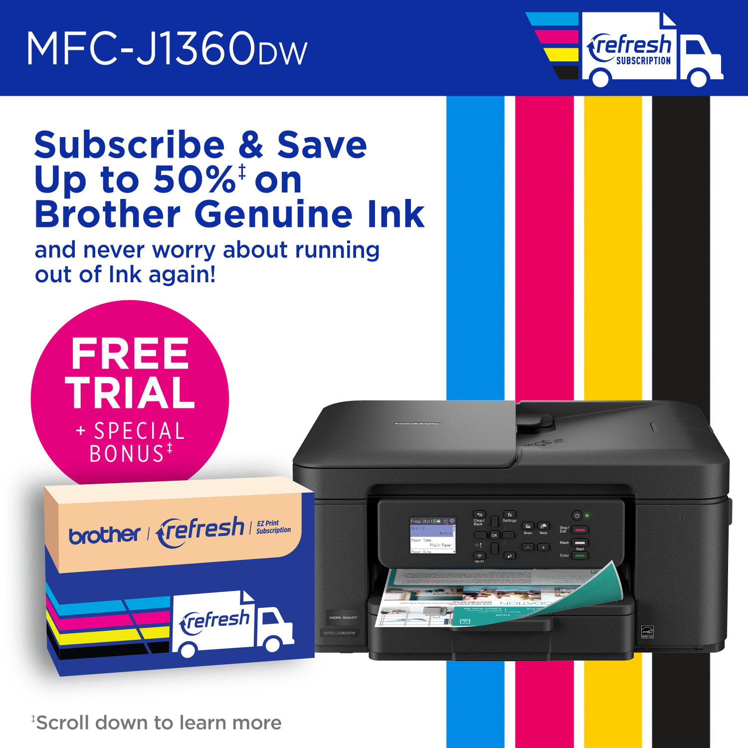 Brother Work Smart MFC-J1360DW Wireless Color Inkjet Printer, All-In-One Print/Scan/Copy, Best for home and home office - Image 6