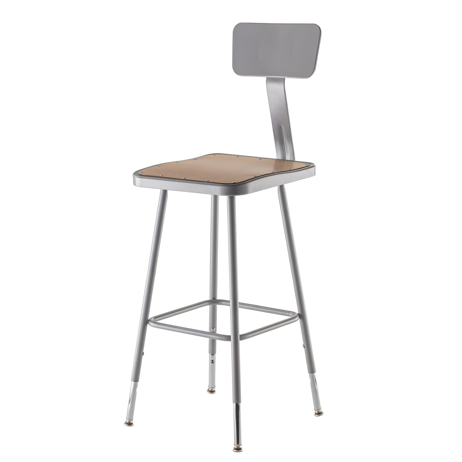 National Public Seating Hardboard Adjustable Height Task Stools With Backs, 25inH-33inH, Gray/Brown, Pack Of 2 Stools