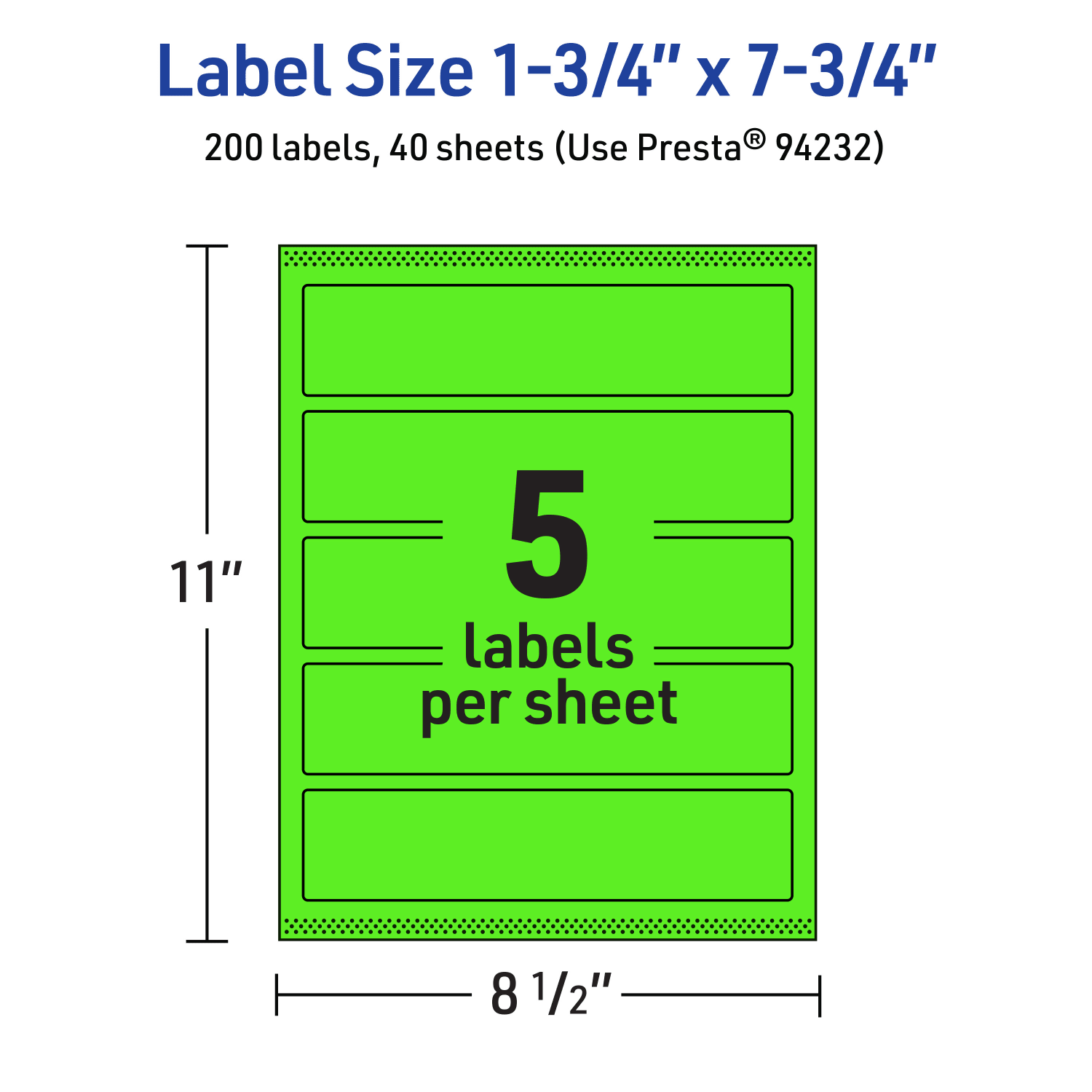 Avery Print-To-The-Edge Labels With Sure Feed Technology, 94232-NGP40, Rectangle, 1-3/4in x 7-3/4in, Matte Neon Green, Pack of 200 - Image 6