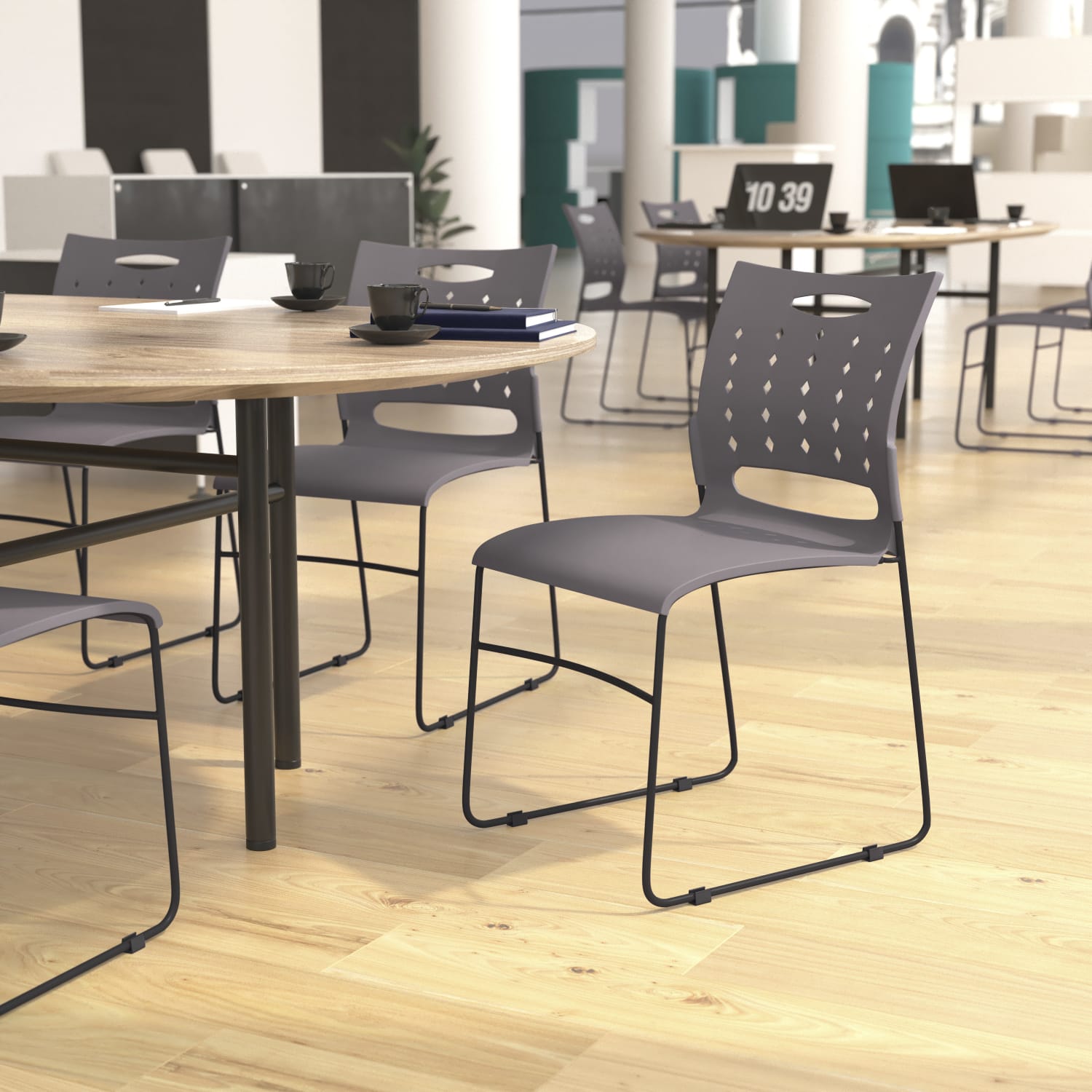 Flash Furniture Sled-Base Stacking Chairs With Handles And Air-Vent Backs, Gray - Image 3