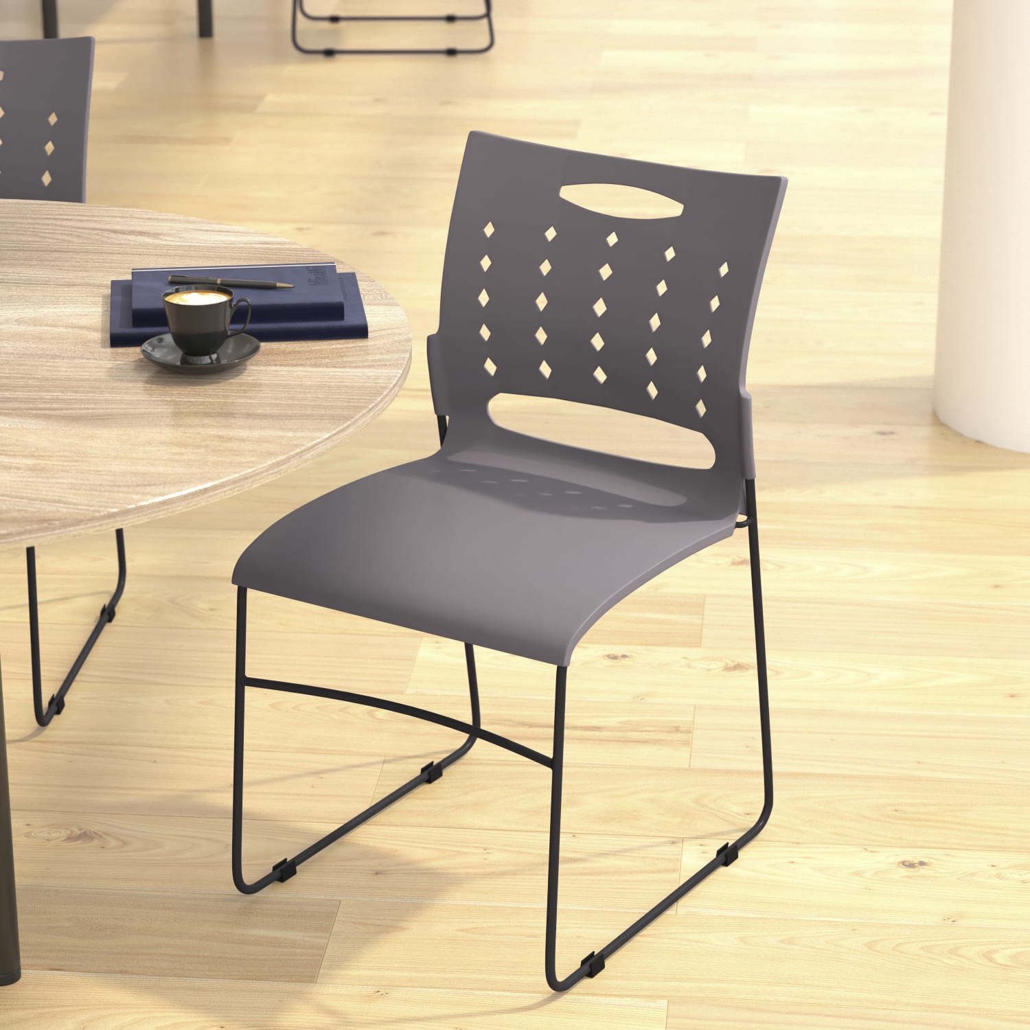 Flash Furniture SledBase Stacking Chairs With Handles And AirVent Backs Gray PopularChairscom Flash Furniture Sled Base Stacking Chairs With Handles And Air Vent Backs Gray PopularChairscom