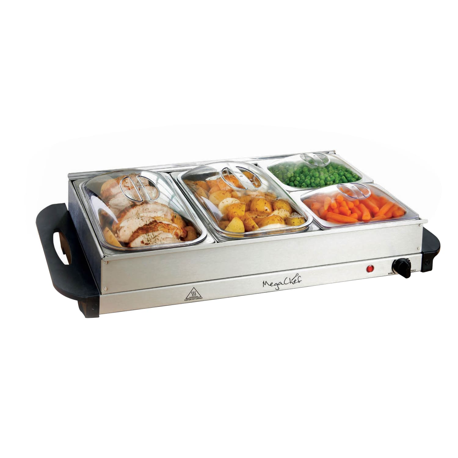 MegaChef Buffet Server & Food Warmer, 4 Removable Sectional Trays, Silver - Image 3