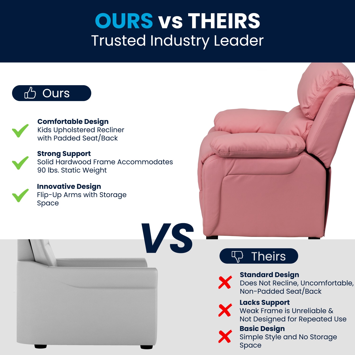 Flash Furniture Deluxe Padded Contemporary Vinyl Kids Recliner Accent Chair With Storage Arms, Pink - Image 4