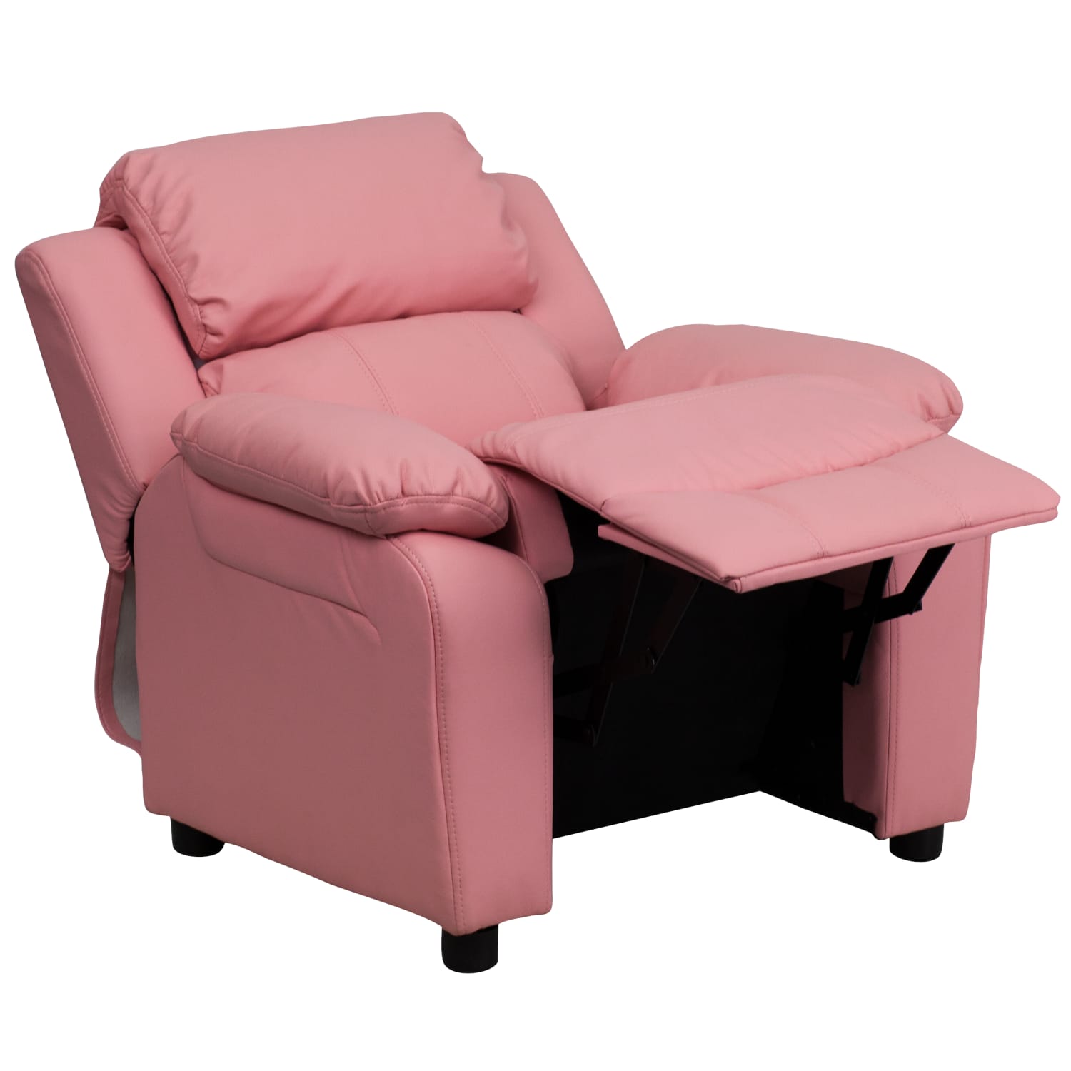 Flash Furniture Deluxe Padded Contemporary Vinyl Kids Recliner Accent Chair With Storage Arms Pink PopularChairscom