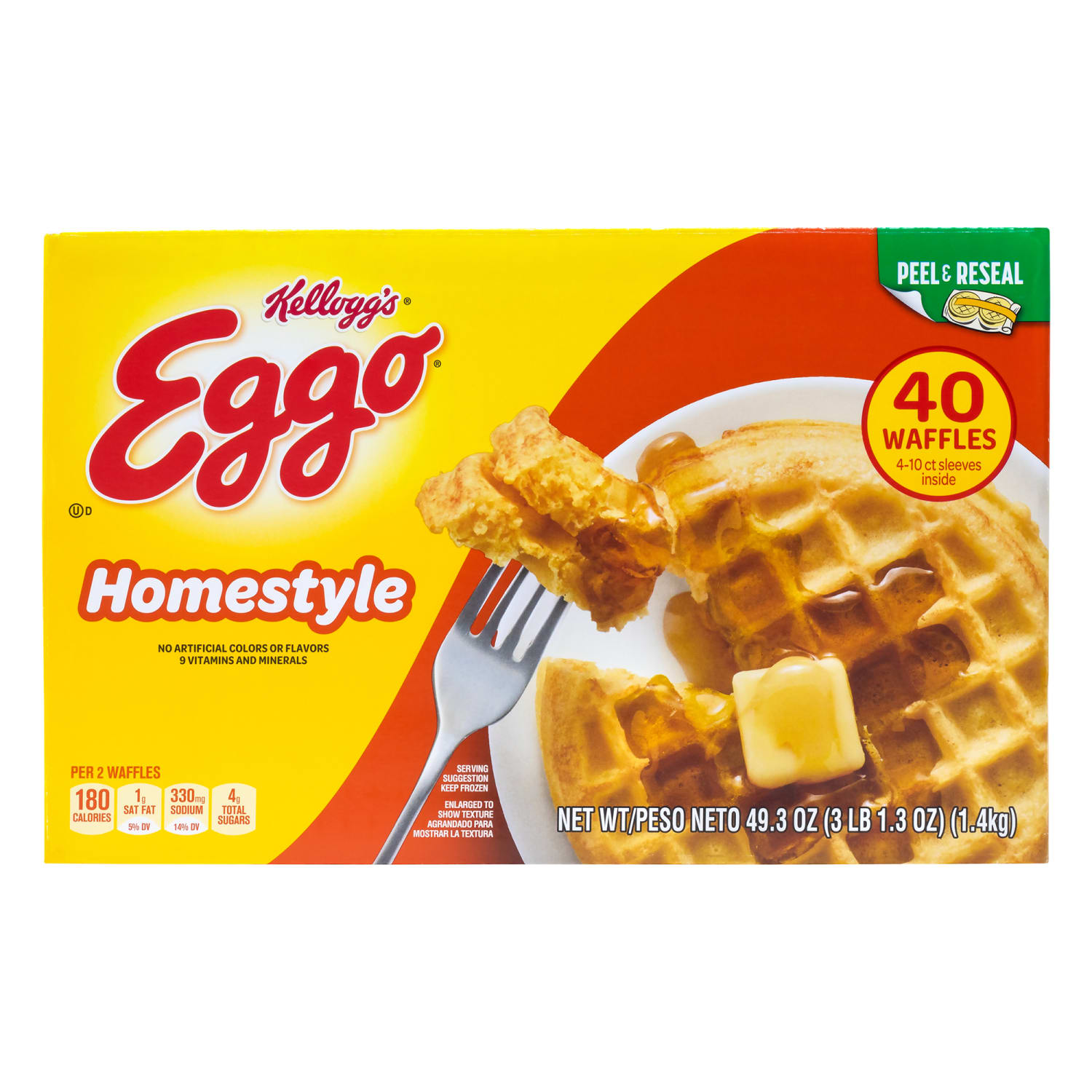 Eggo Homestyle Waffles, 49.3 Oz, Box Of 40 Waffles