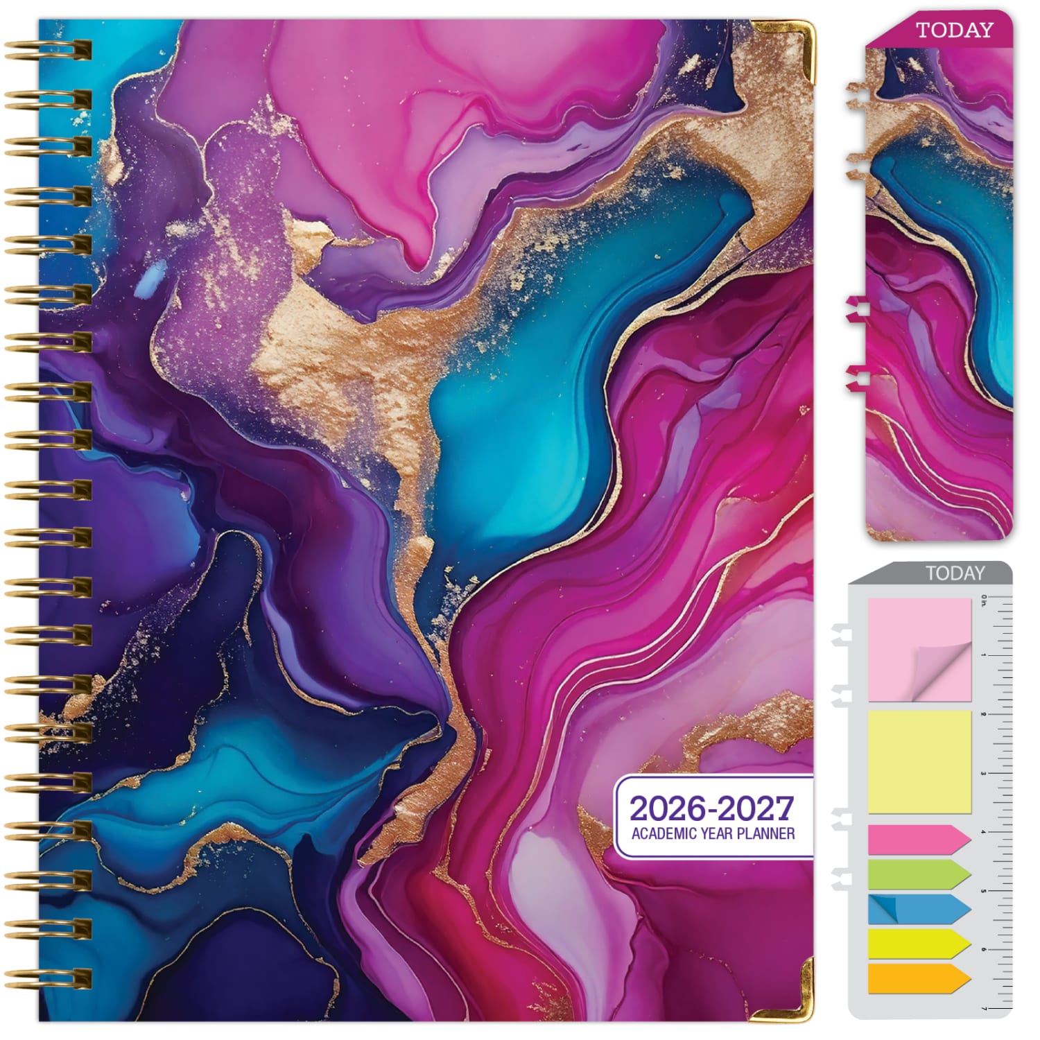2026-2027 Excello Brands 14-Month Academic Year Hardcover Weekly/Monthly Fashion Planner, 8-1/2in x 11in, Pink Purple Marble, May To June, Total Qty 1 - Image 3