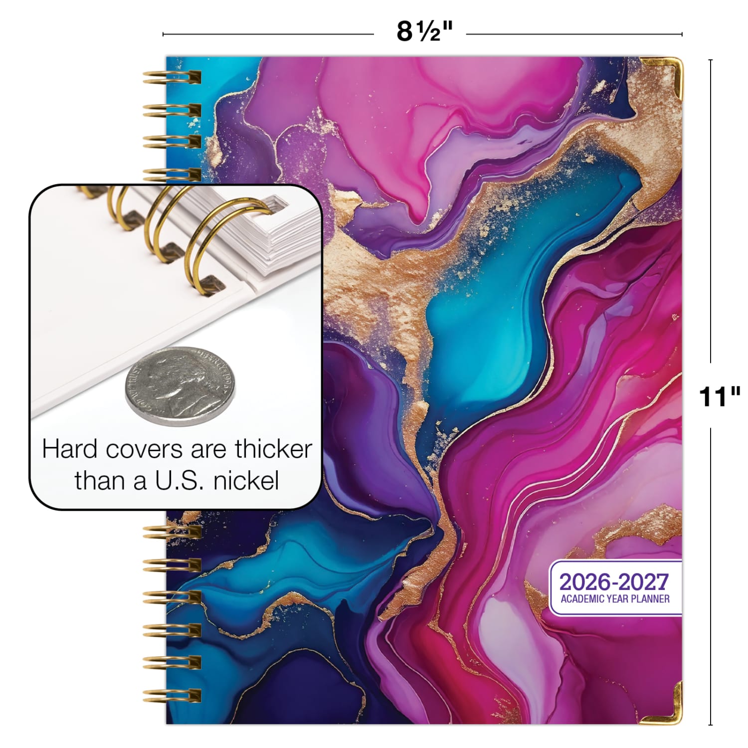 2026-2027 Excello Brands 14-Month Academic Year Hardcover Weekly/Monthly Fashion Planner, 8-1/2in x 11in, Pink Purple Marble, May To June, Total Qty 1 - Image 5