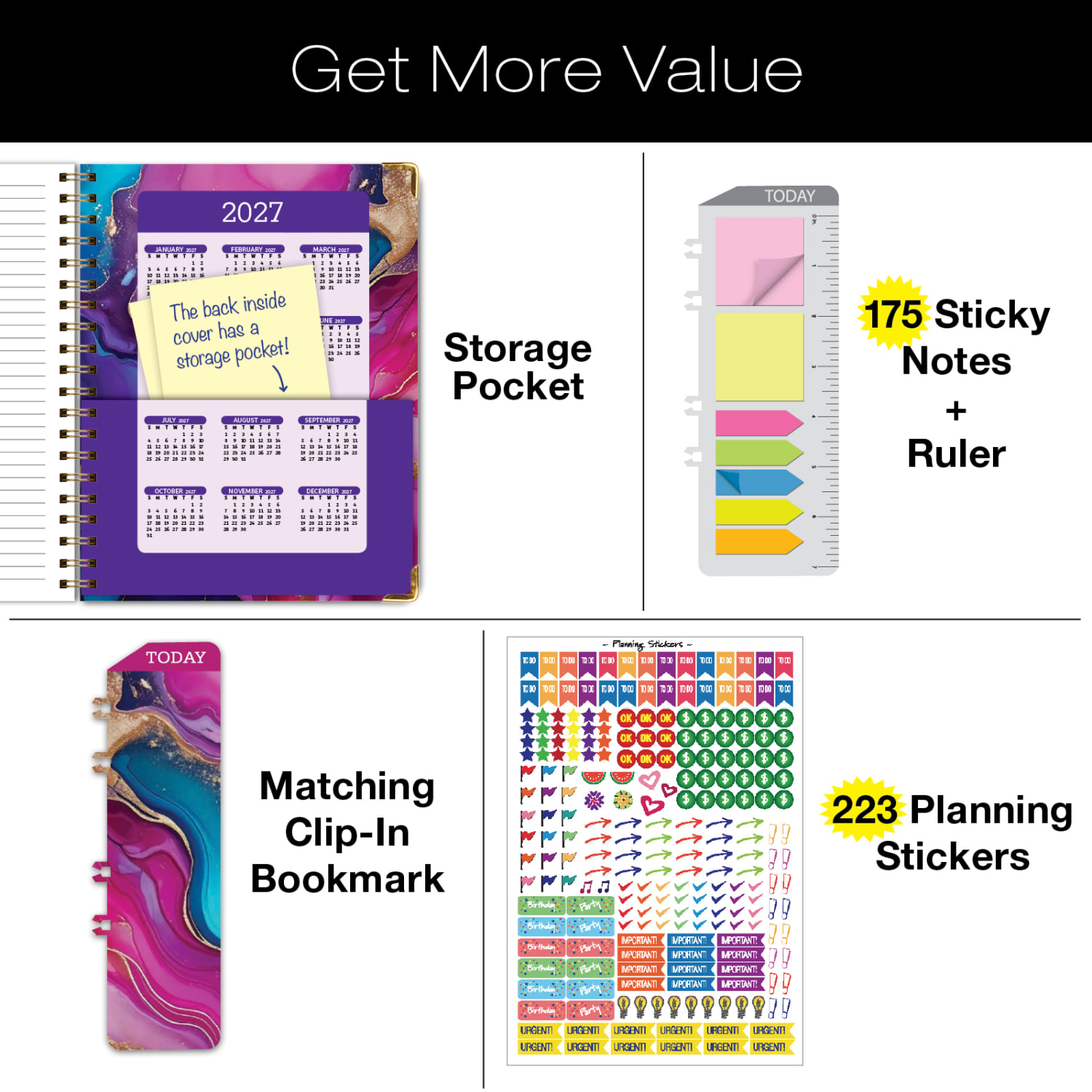 2026-2027 Excello Brands 14-Month Academic Year Hardcover Weekly/Monthly Fashion Planner, 8-1/2in x 11in, Pink Purple Marble, May To June, Total Qty 1 - Image 6