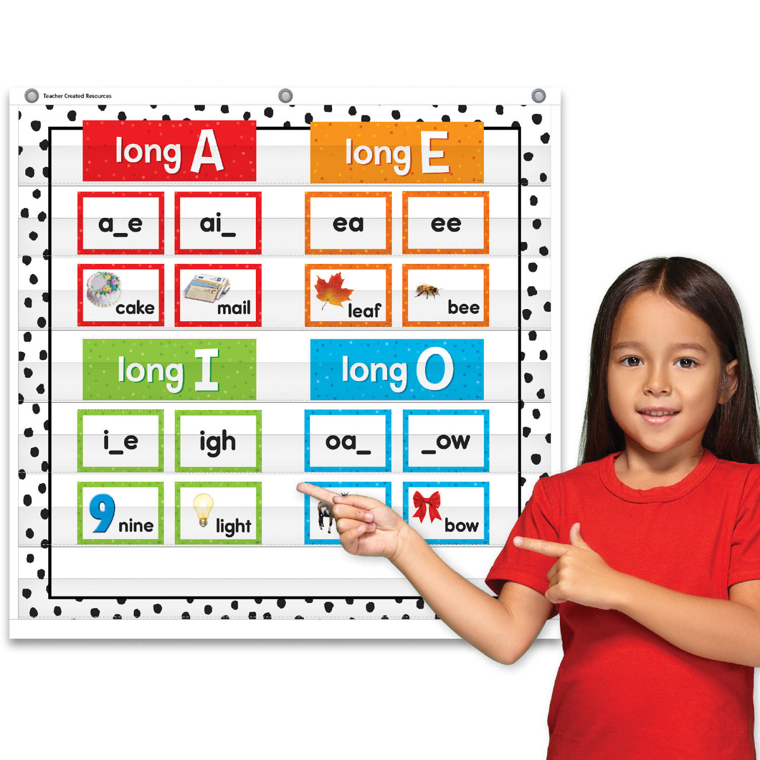 Teacher Created Resources 7 Pocket Chart, 28in x 28in, Black Painted Dots on White - Image 4