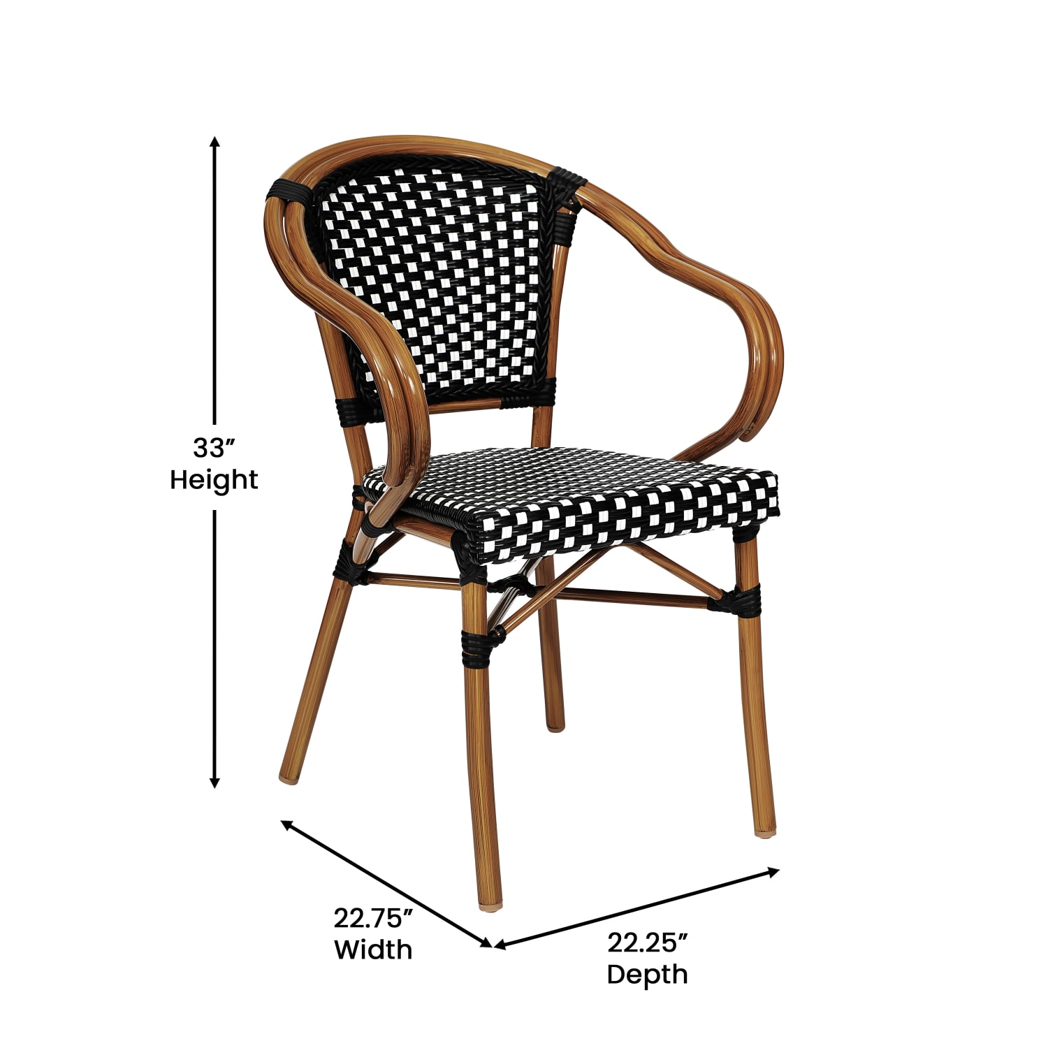 Flash Furniture 2 Pack Bordeaux IndoorOutdoor Commercial Bistro Stacking Chair with Arms Black  WhiteNatural Frame  2SDAS642142BKWN PopularChairscom