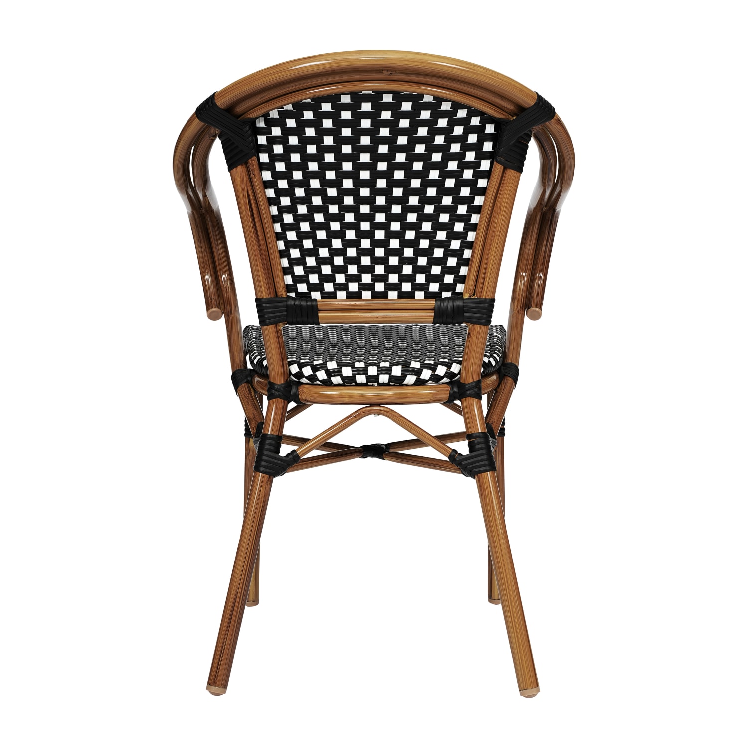 Flash Furniture 2 Pack Bordeaux IndoorOutdoor Commercial Bistro Stacking Chair with Arms Black  WhiteNatural Frame  2SDAS642142BKWN PopularChairscom