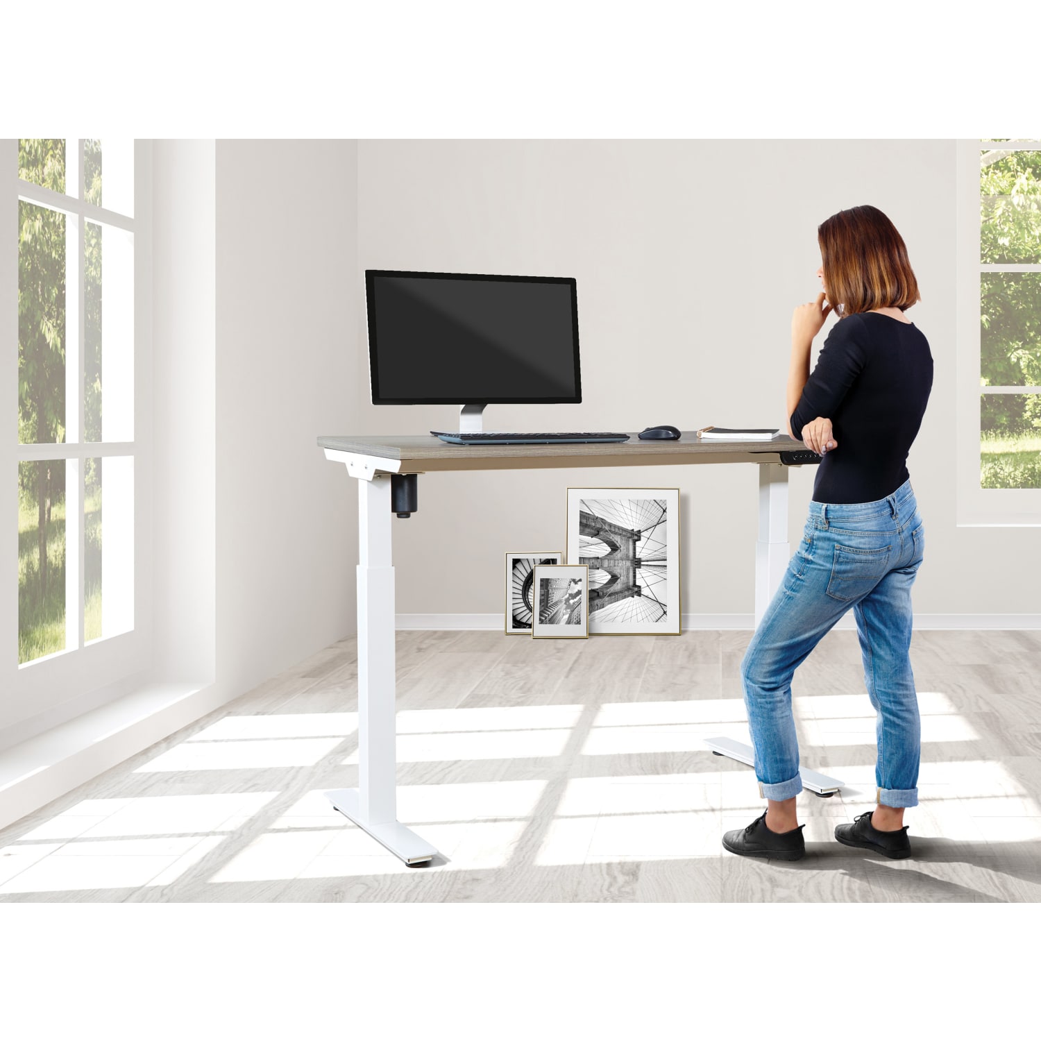 Office Star Pro Line II Prado 2-Stage 1-Motor Height-Adjustable Table, 47in x 47-3/4in, Urban Walnut/White - Image 6