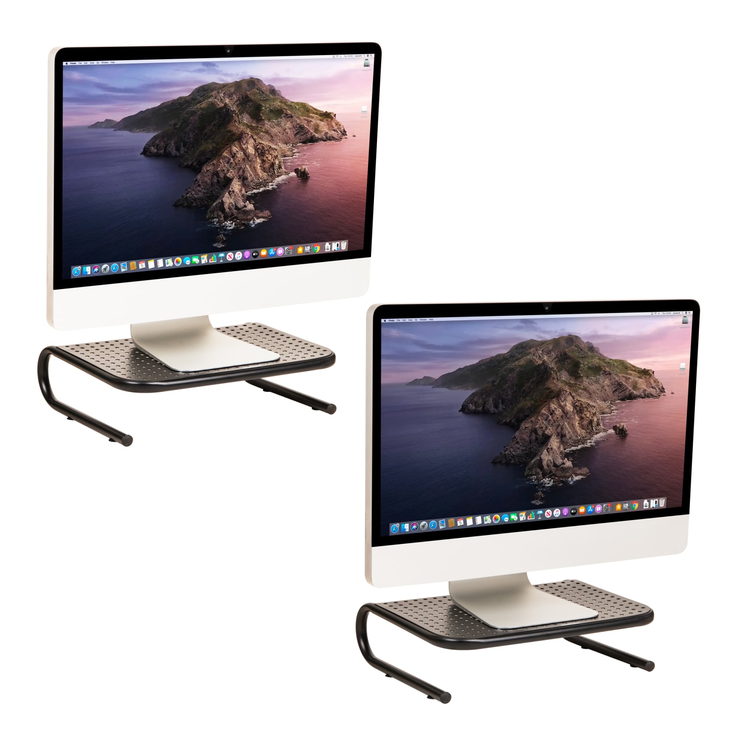 Mind Reader Metal Monitor Stand Ventilated Laptop Riser Desktop Organizer, 4-1/4inH x 11-1/4inW x 14-1/2inD, Black, Set of 2
