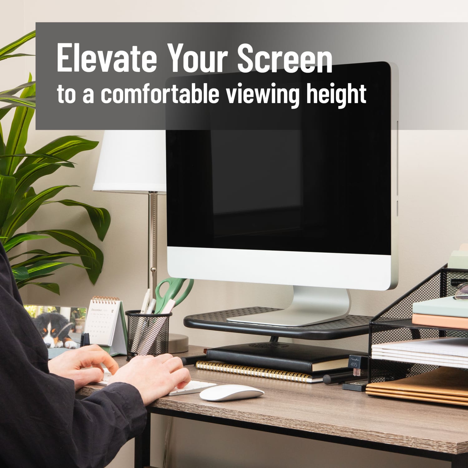 Mind Reader Metal Monitor Stand Ventilated Laptop Riser Desktop Organizer, 4-1/4inH x 11-1/4inW x 14-1/2inD, Black, Set of 2 - Image 3