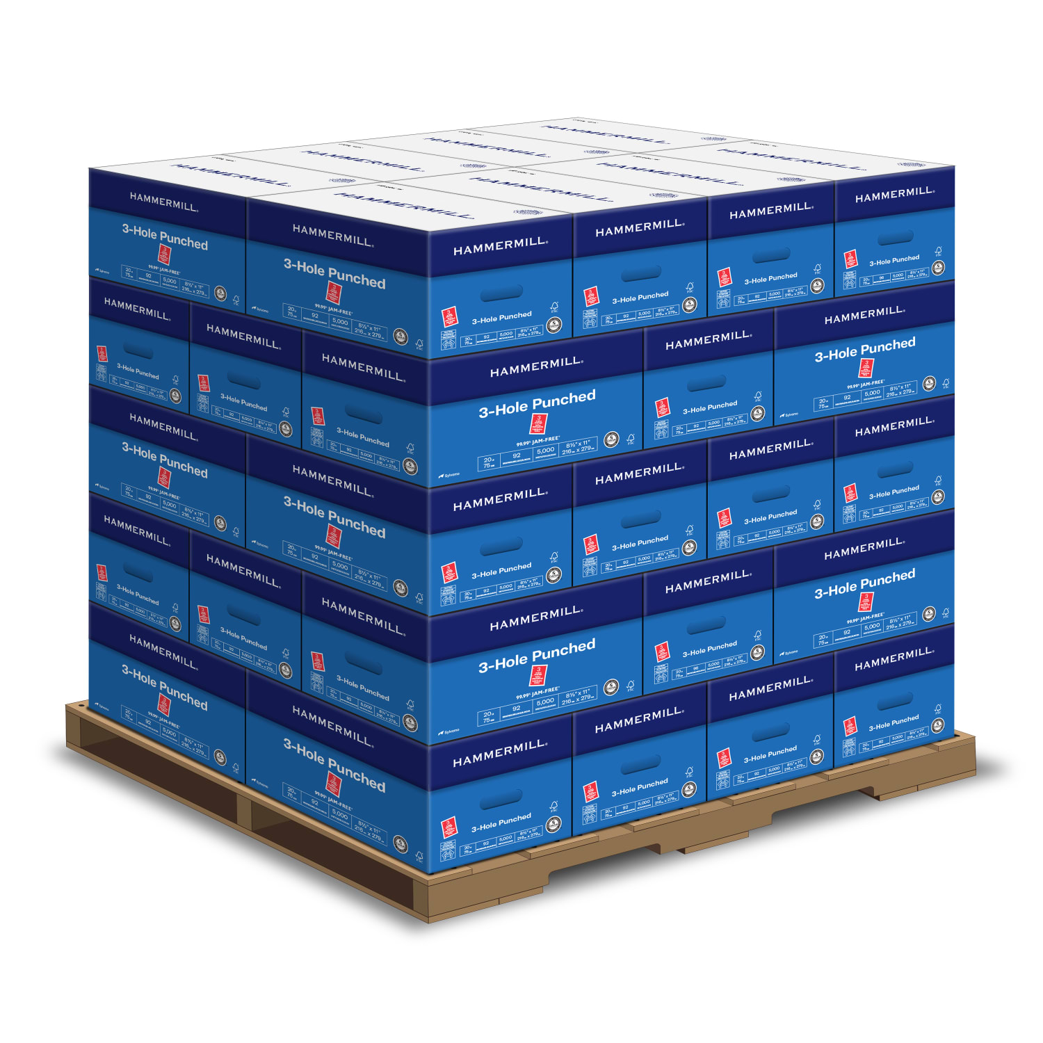 Hammermill 3-Hole Punched Printer & Copier Paper, 400 Reams, White, Letter Size, 92 Brightness, 500 Sheets Per Ream, Pallet Of 40 Cases - 105031P