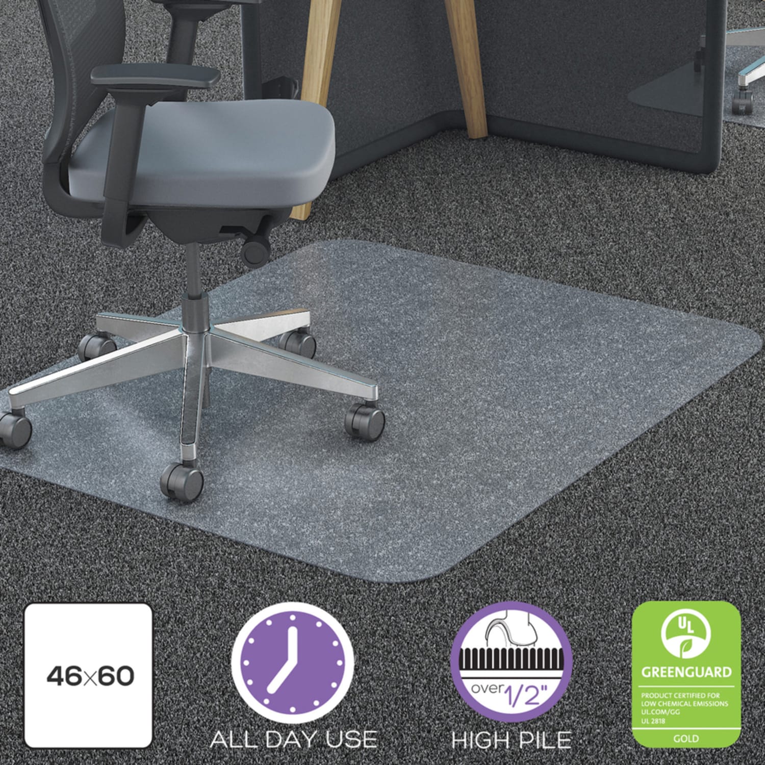 Deflecto Polycarbonate Chair Mat For Pile Carpets, 46inW x 60inD, Clear - Image 6