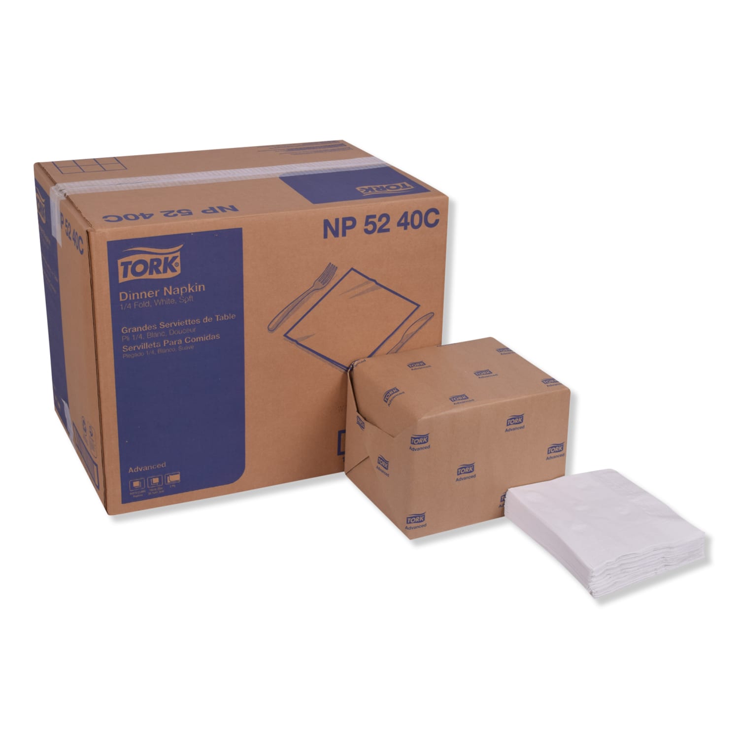 Tork Advanced 2-Ply Dinner Napkins, 15in x 16-1/4in, White, 375 Per Pack, Carton Of 8 Packs