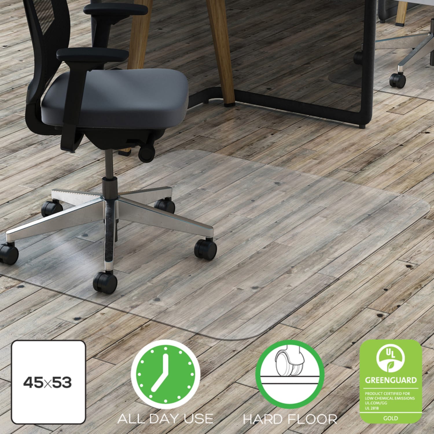 Deflecto Clear Polycarbonate Chair Mat For Hard Floors, 45inW x 53inD - Image 6
