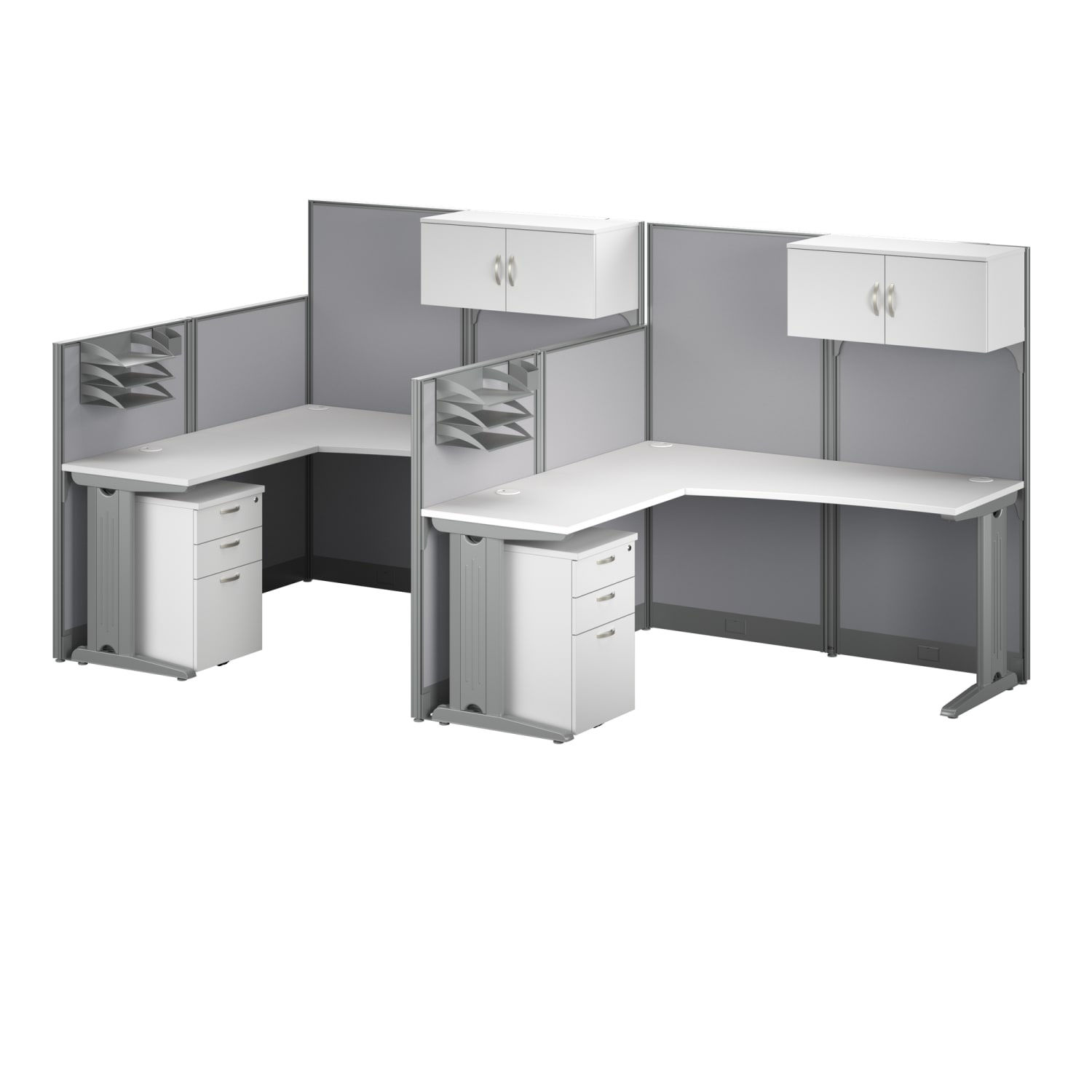 Bush Business Furniture Office in an Hour 2-Person L-Shaped Cubicle Desks With Storage, Drawers And Organizers, Pure White, Standard Delivery
