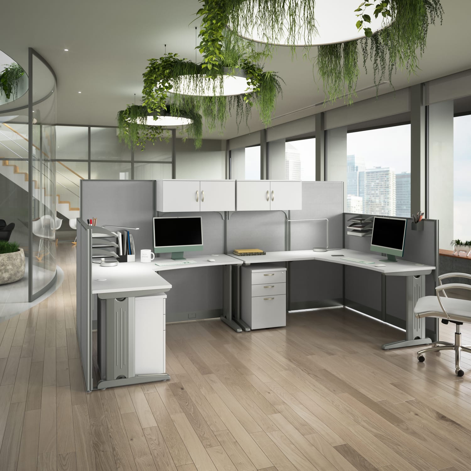 Bush Business Furniture Office in an Hour 2-Person L-Shaped Cubicle Desks With Storage, Drawers And Organizers, Pure White, Standard Delivery - Image 3