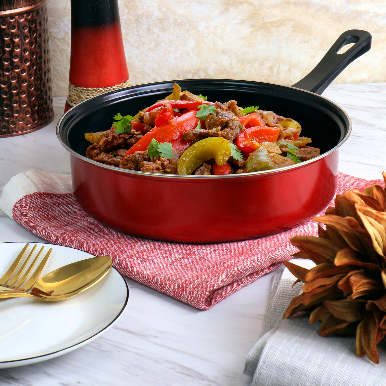 Gibson Everyday Cardinal 7-Piece Steel Non-Stick Cookware Set, Red - Image 6