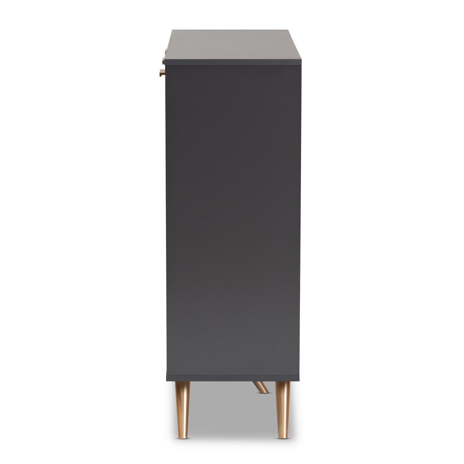 Baxton Studio Kelson 38inW 3-Door Shoe Cabinet, Dark Gray/Gold - Image 5
