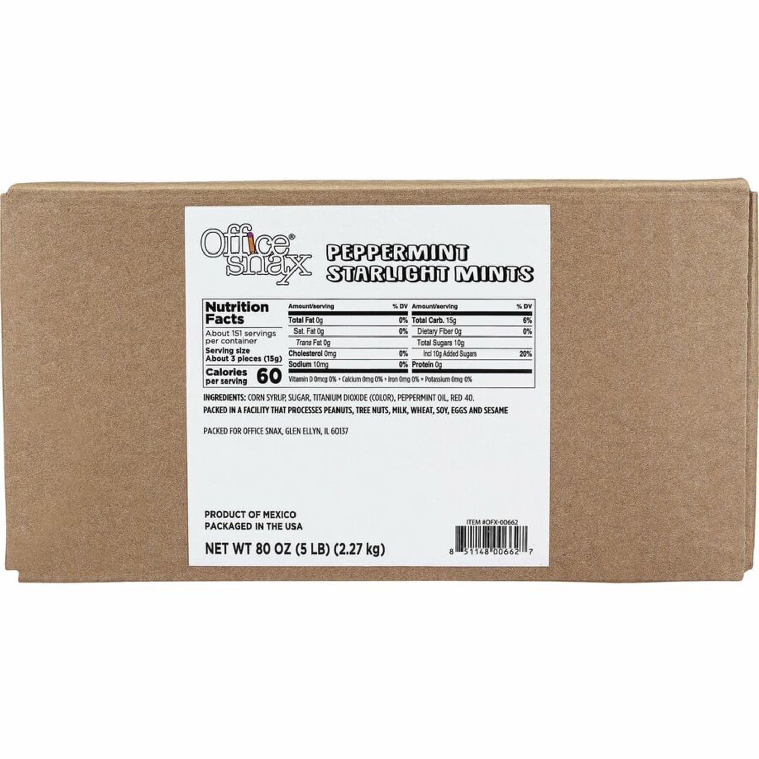 Office Snax Peppermint Starlight Mints - Peppermint - Individually Wrapped - 5 lb - 1 Carton - Image 3