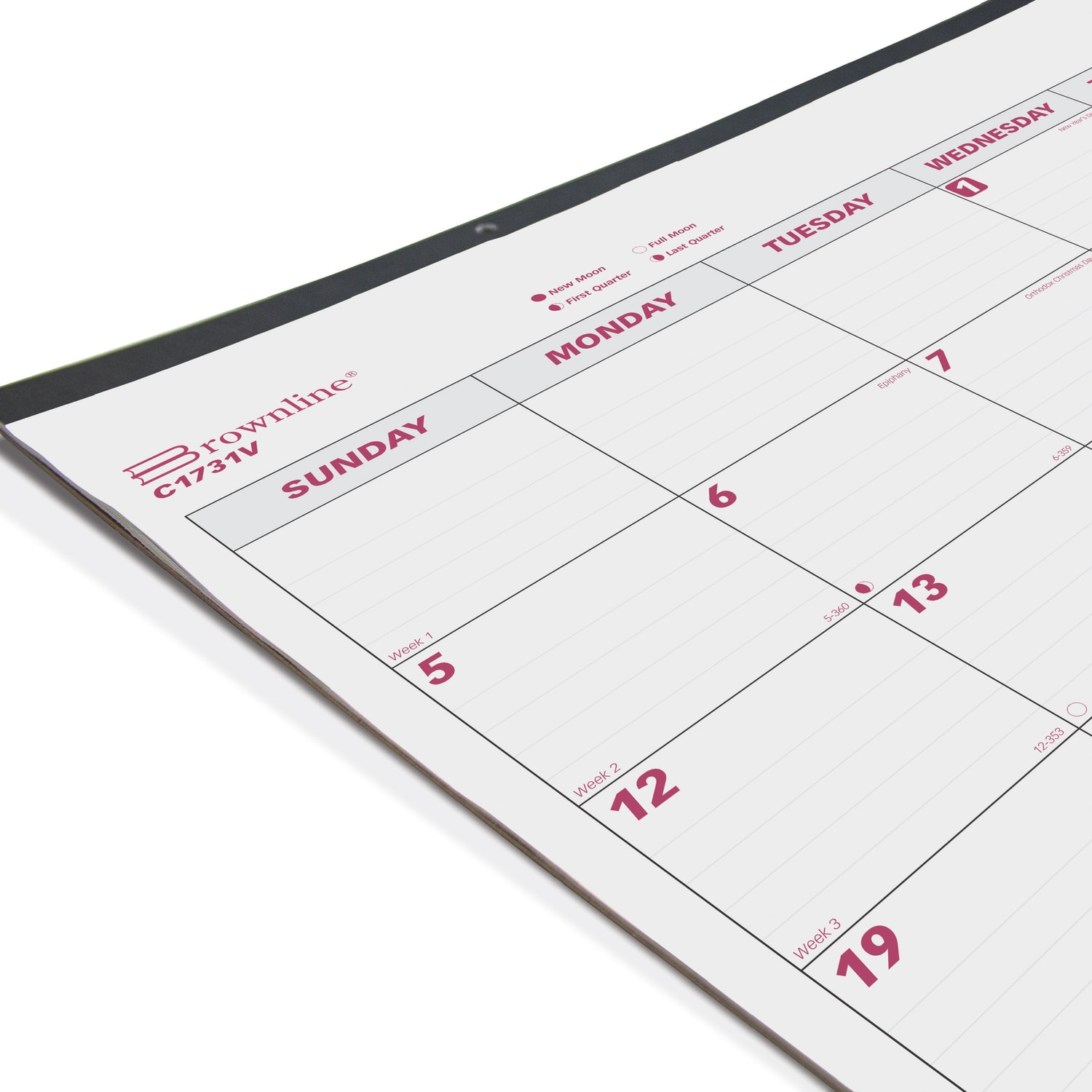 2025 Brownline Monthly Desk Pad Calendar, With Vinyl Strip, 22in x 17in, Burgundy/White, January to December, C1731V - Image 3