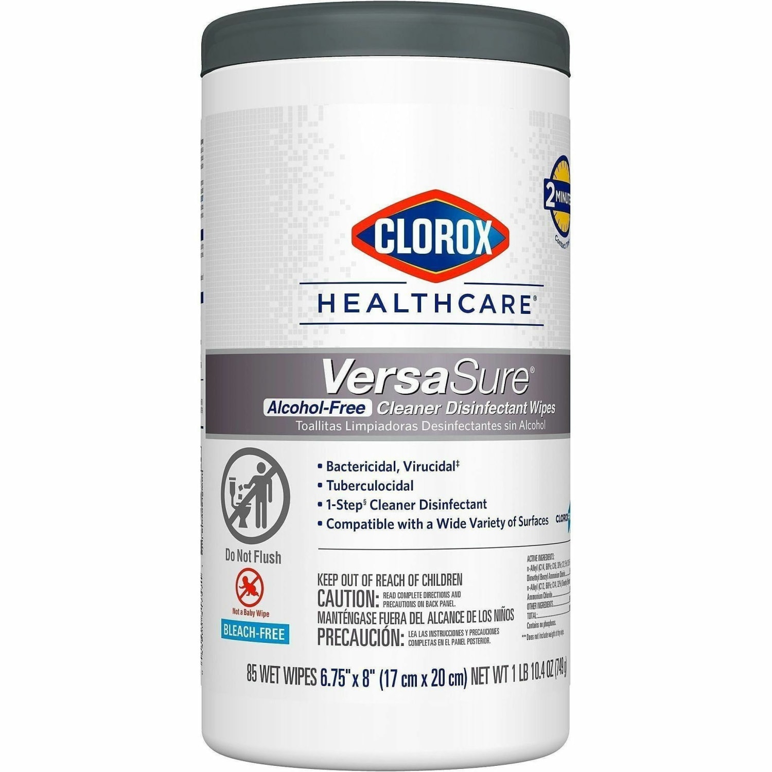 Clorox Healthcare VersaSure Cleaner Disinfectant Wipes - 8in Length x 6.75in Width - Durable, Alcohol-free, Low Odor, Fragrance-free, Fume-free, Strong - White - 85Tub - 450 / Pallet - Image 3
