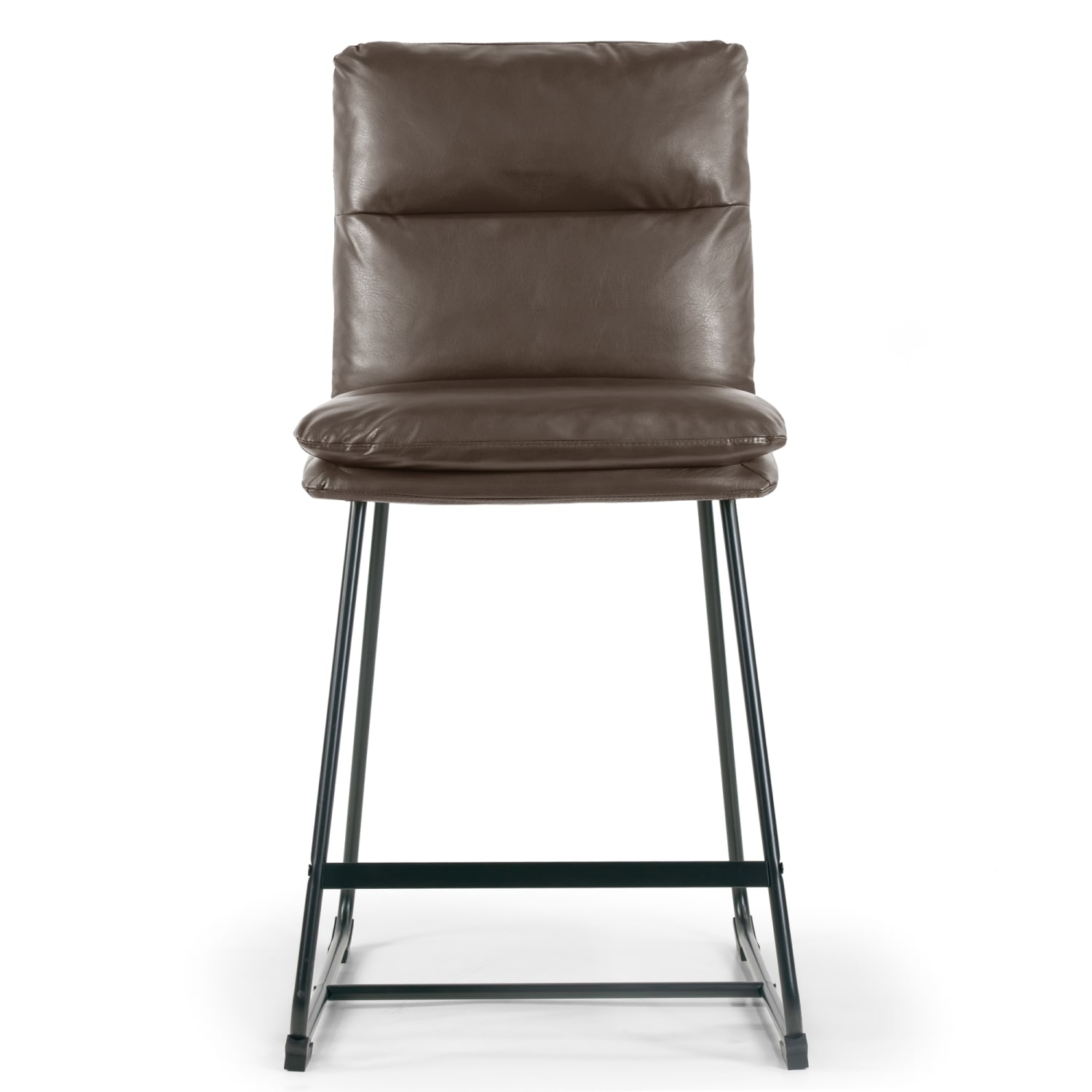 Glamour Home Aulani Faux Leather Counter Height Stools With Puffy Cushions, Brown, Set Of 2 Stools - Image 3