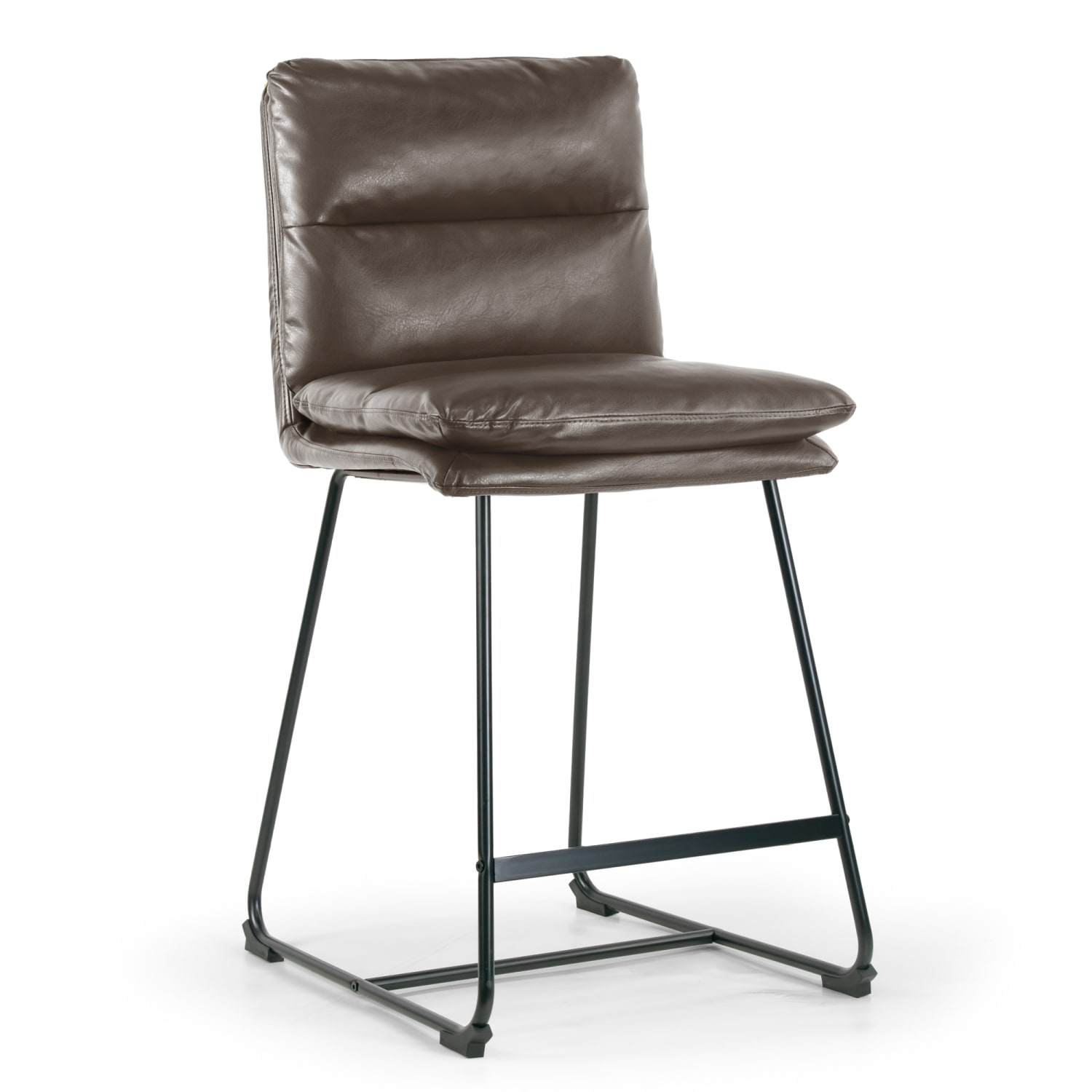 Glamour Home Aulani Faux Leather Counter Height Stools With Puffy Cushions, Brown, Set Of 2 Stools - Image 4