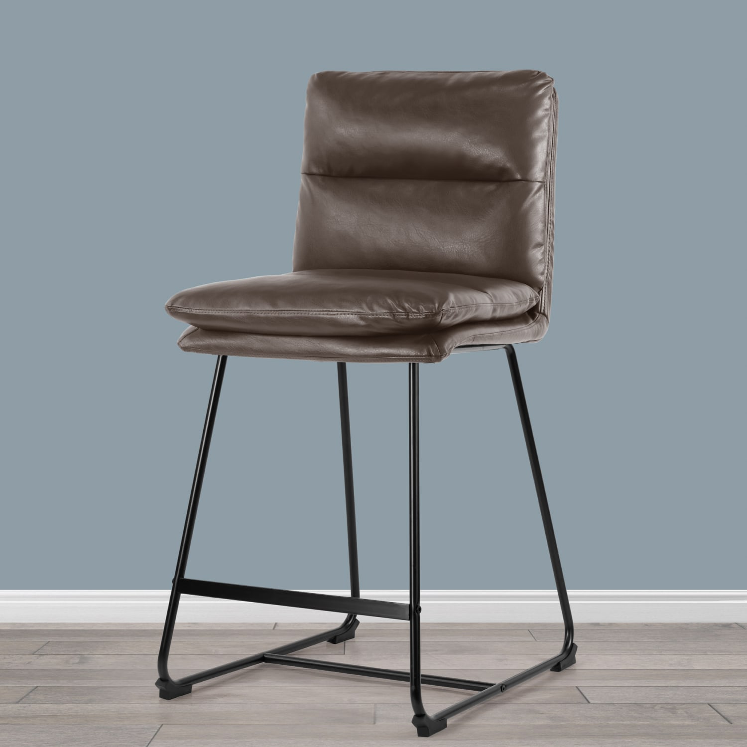 Glamour Home Aulani Faux Leather Counter Height Stools With Puffy Cushions, Brown, Set Of 2 Stools - Image 9