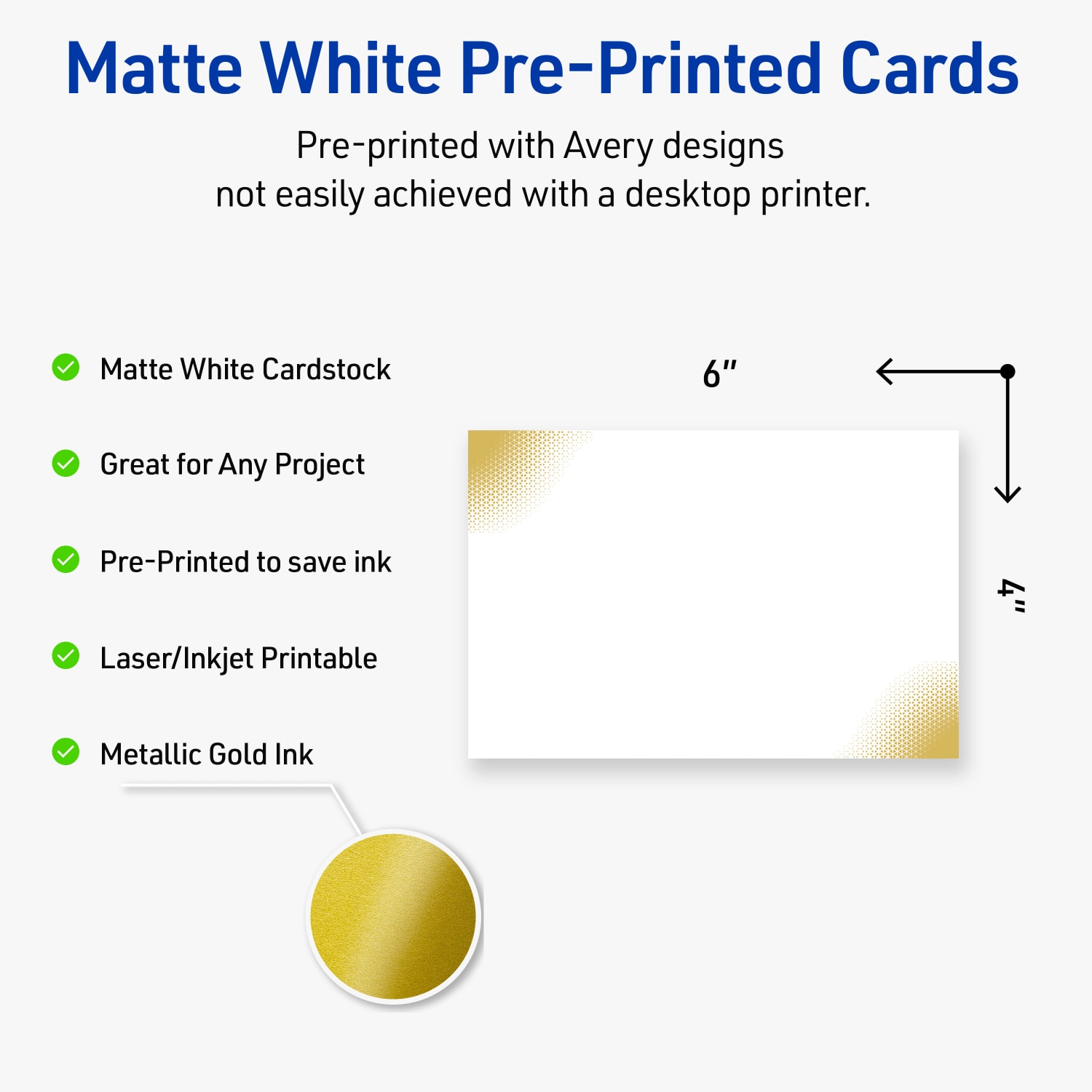 Avery Printable Postcards With Sure Feed Technology, 4in x 6in, Matte White With Preprinted Gold-Blush Pattern, Pack Of 20 - Image 4