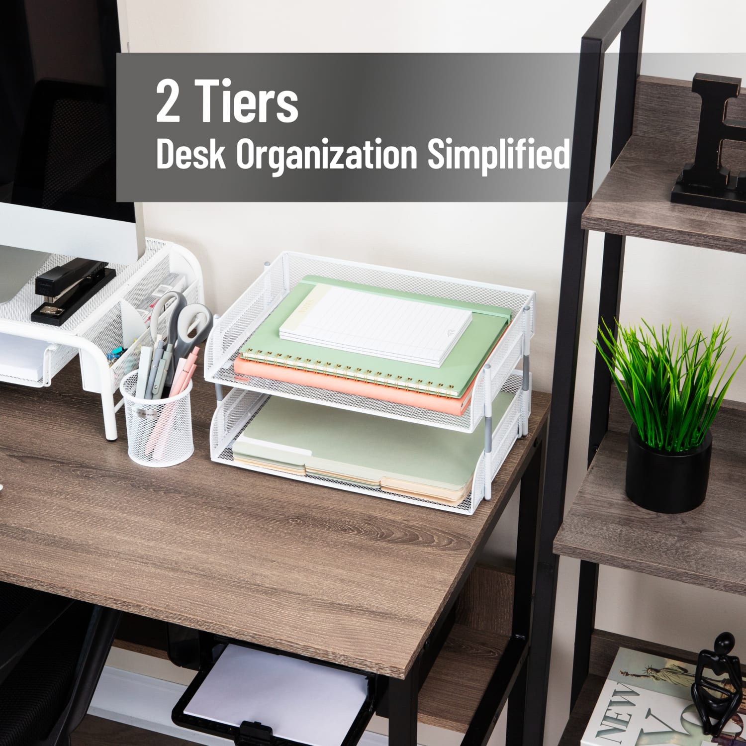 Mind Reader Stackable Desktop Organizer Paper Tray, 7-1/4inH x 10inW x 13-1/2inD, White, Set Of 2 Trays - Image 3
