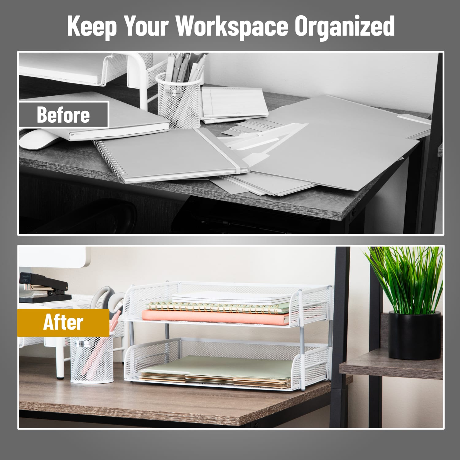 Mind Reader Stackable Desktop Organizer Paper Tray, 7-1/4inH x 10inW x 13-1/2inD, White, Set Of 2 Trays - Image 6