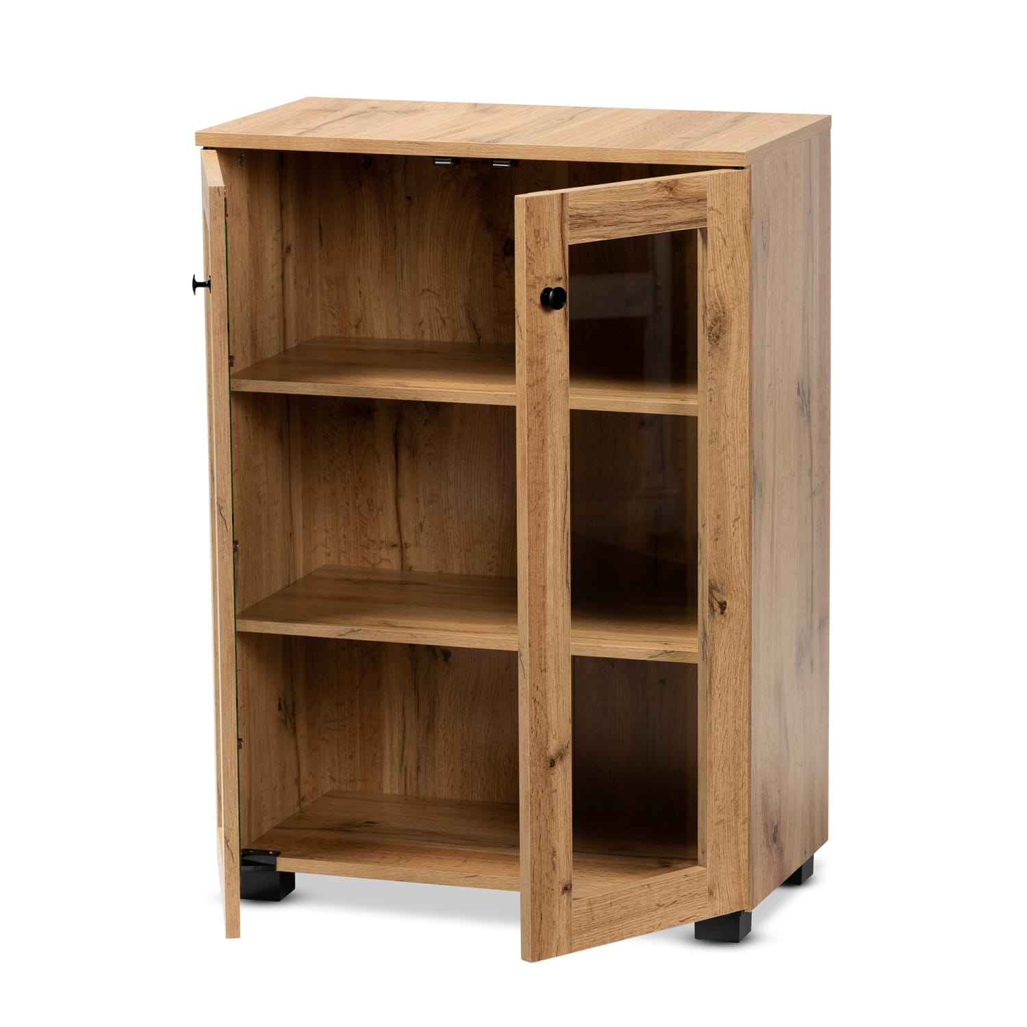 Baxton Studio Mason 24inW 2-Door Storage Cabinet With Glass Doors, Oak Brown - Image 3