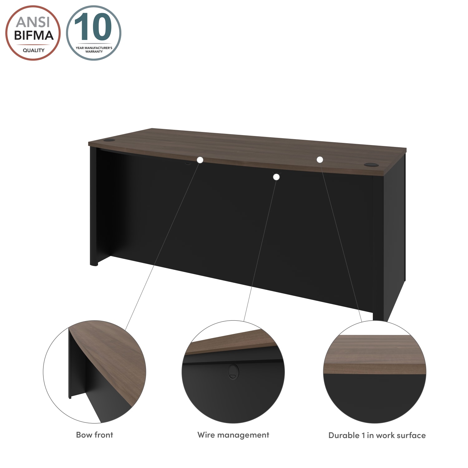 Bestar Connexion 72inW Computer Desk Shell, Antigua/Black - Image 4