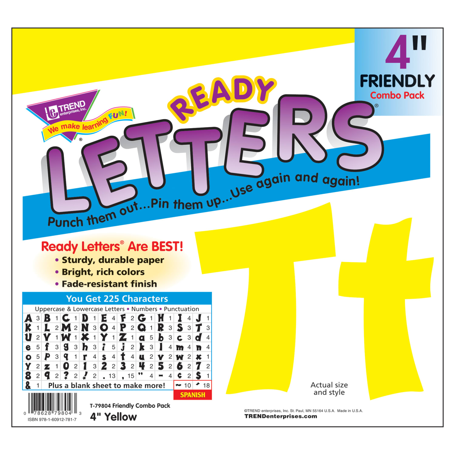 TREND Ready Letters, 4in, Friendly Combo, Yellow, Set Of 3 Packs - Image 4