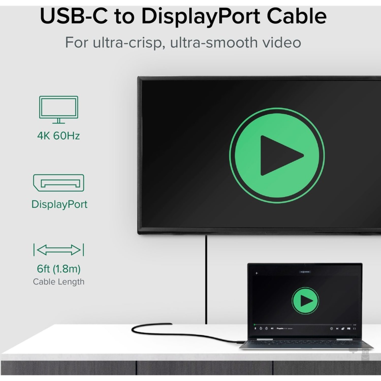 Plugable USB C to DisplayPort Bi Directional Cable 6 feet (1.8m) - (Supports Resolutions up to 4K at 60Hz), Driverless - Image 3